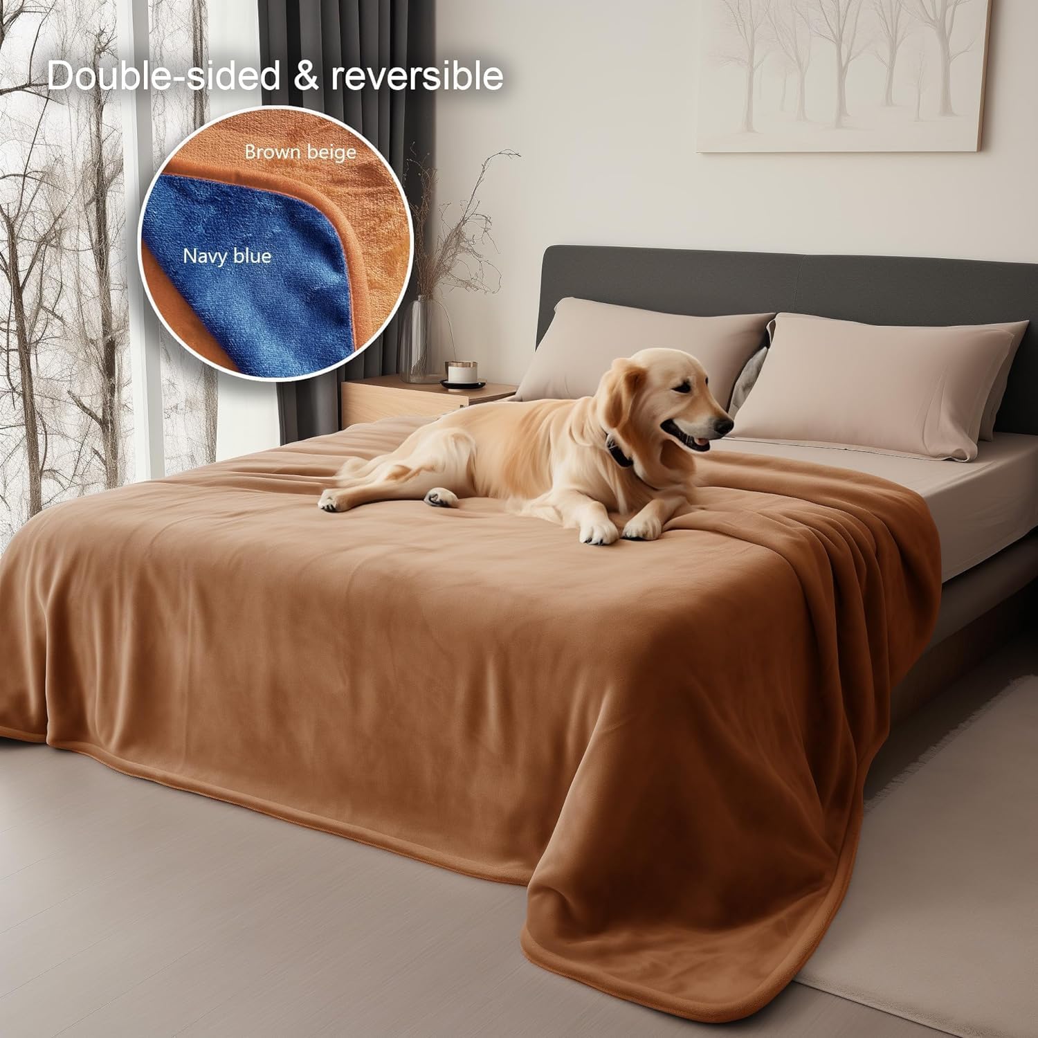 Waterproof Throw Blanket, Ultra-Soft, Water Resistant, Water Proof, Stain Proof, Leakproof & Spill-Proof Flannel Throw (Velvet Brown & Twilight Blue, 40x60)