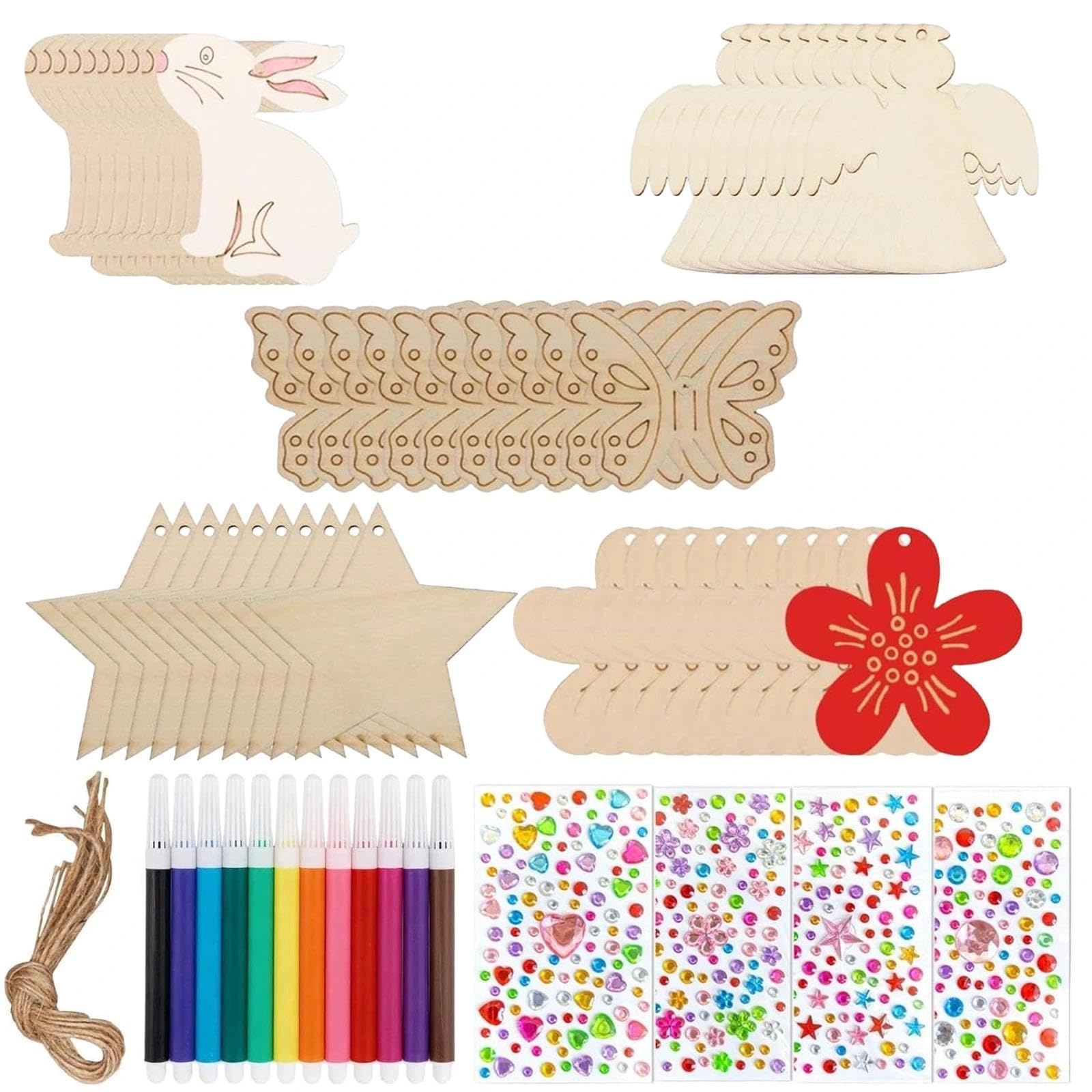 Lobaake 66 Pcs Craft Set, Wooden Butterfly Flower Crafts Kit with Paints