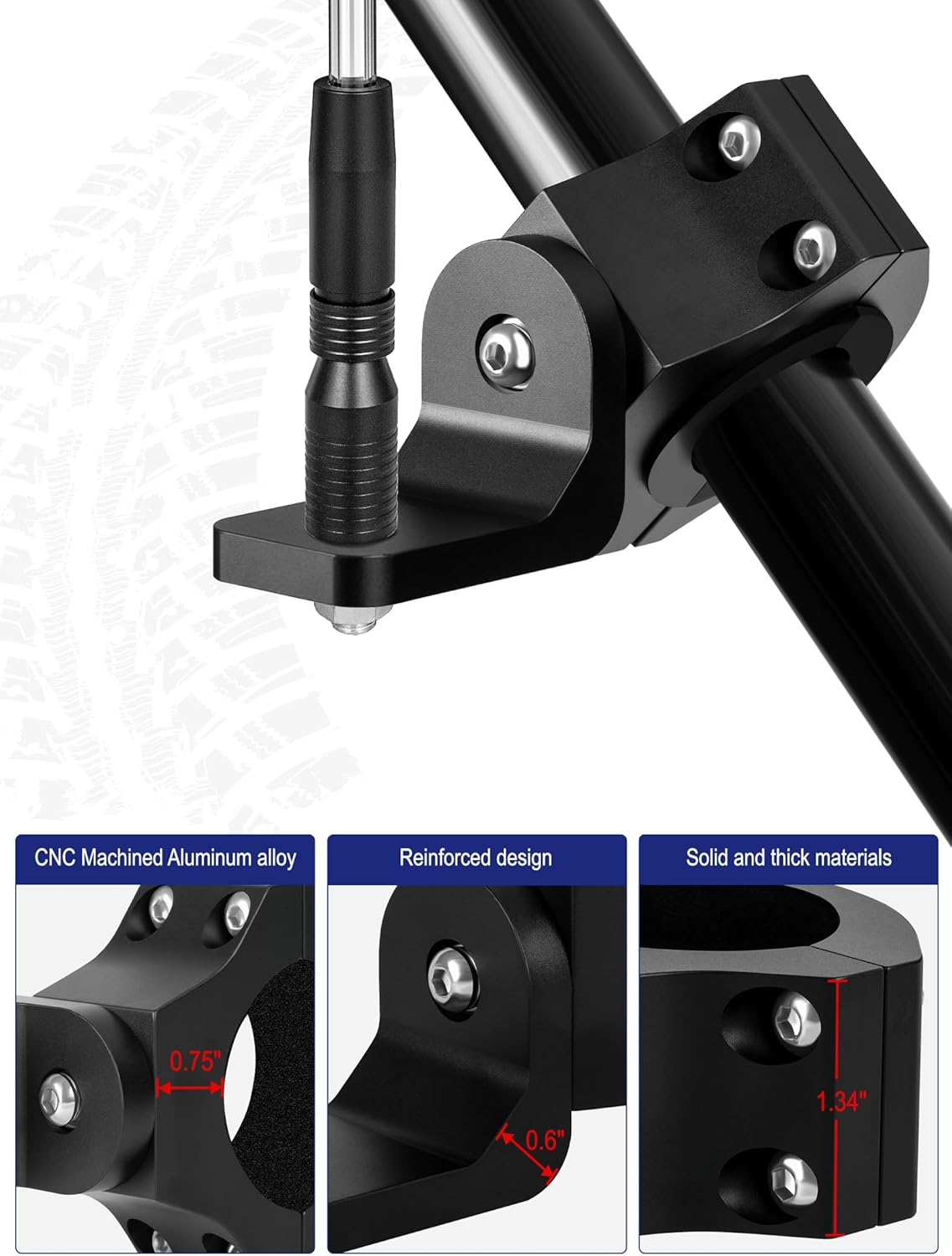 ZIDIYORUO UTV Whip Mount & Light Bar Bracket - 360° Adjustment, Heavy Duty Alu Alloy Mounting Clamp for Polaris RZR/Can Am/Jeep All 1.75"-2" Roll Cage Mounting Flag Light, 5 Mins Installation