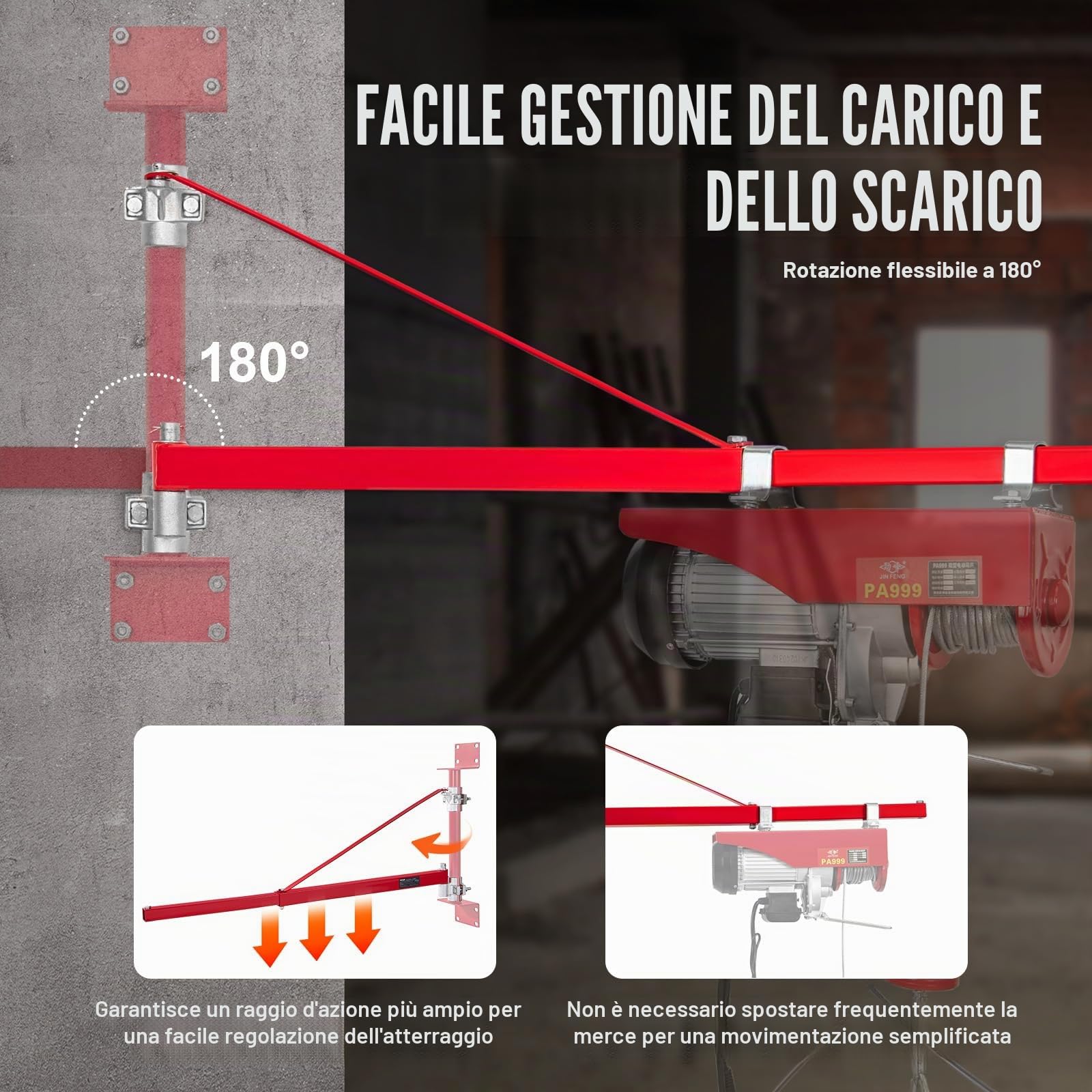 VEVOR Braccio di Supporto per Paranco Elettrico, Capacità Carico 600 kg, Braccio Girevole di Supporto per Paranco Elettrico, Braccio di Sollevamento per Paranco da Officina, Garage