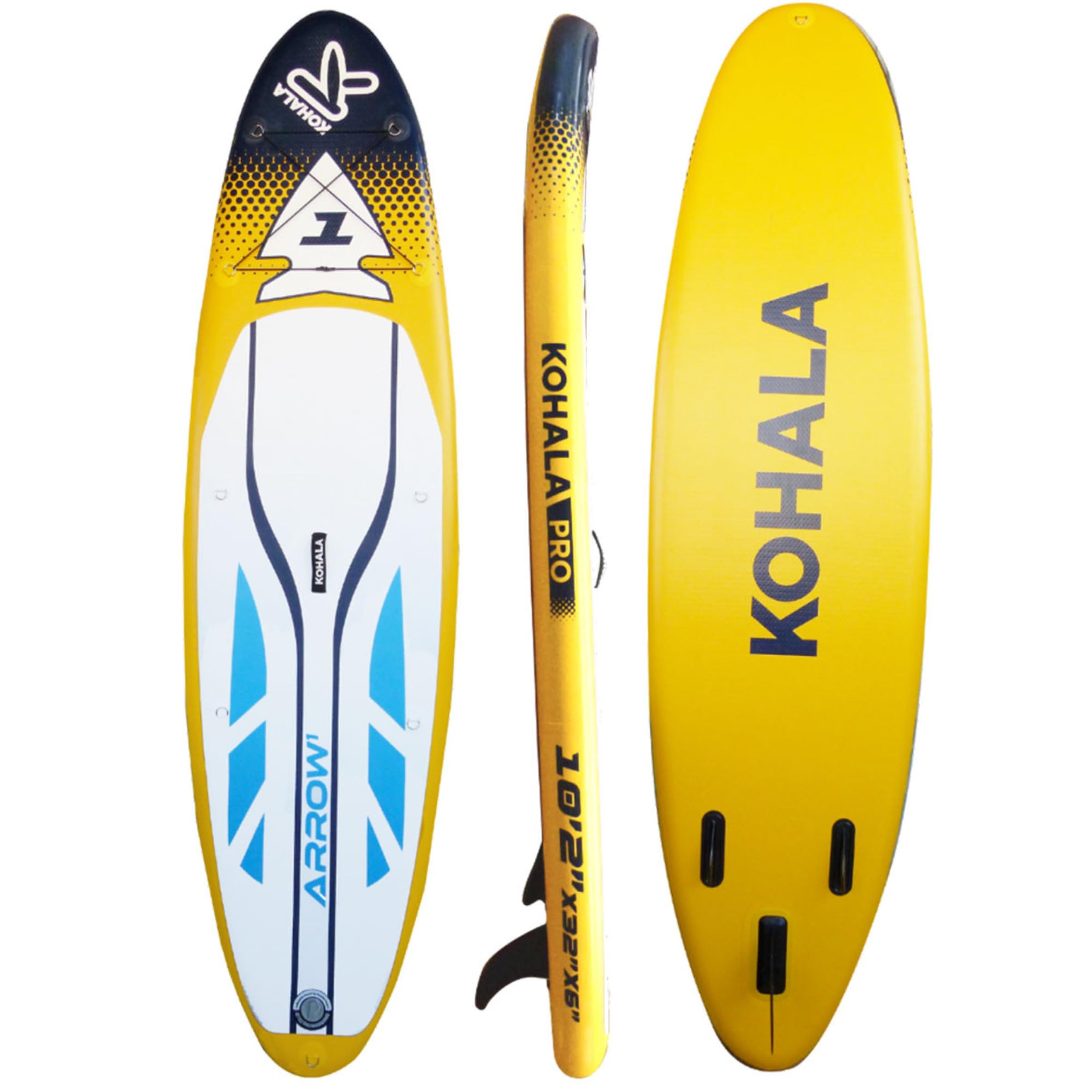 KOHALA Tabla Paddle Surf Hinchable Arrow 10’2” (310 x 81 x 15) cm | Pack Pro con Remo, Bomba Doble Acción, Mochila, Leash y Aletas | Tabla Fusion Avanzada para Adultos