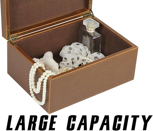 Miniatura 7 de HofferRuffer Caja decorativa de piel sintética, caja de recuerdos de estructura de madera grande, organizador de accesorios, organizador de joyas