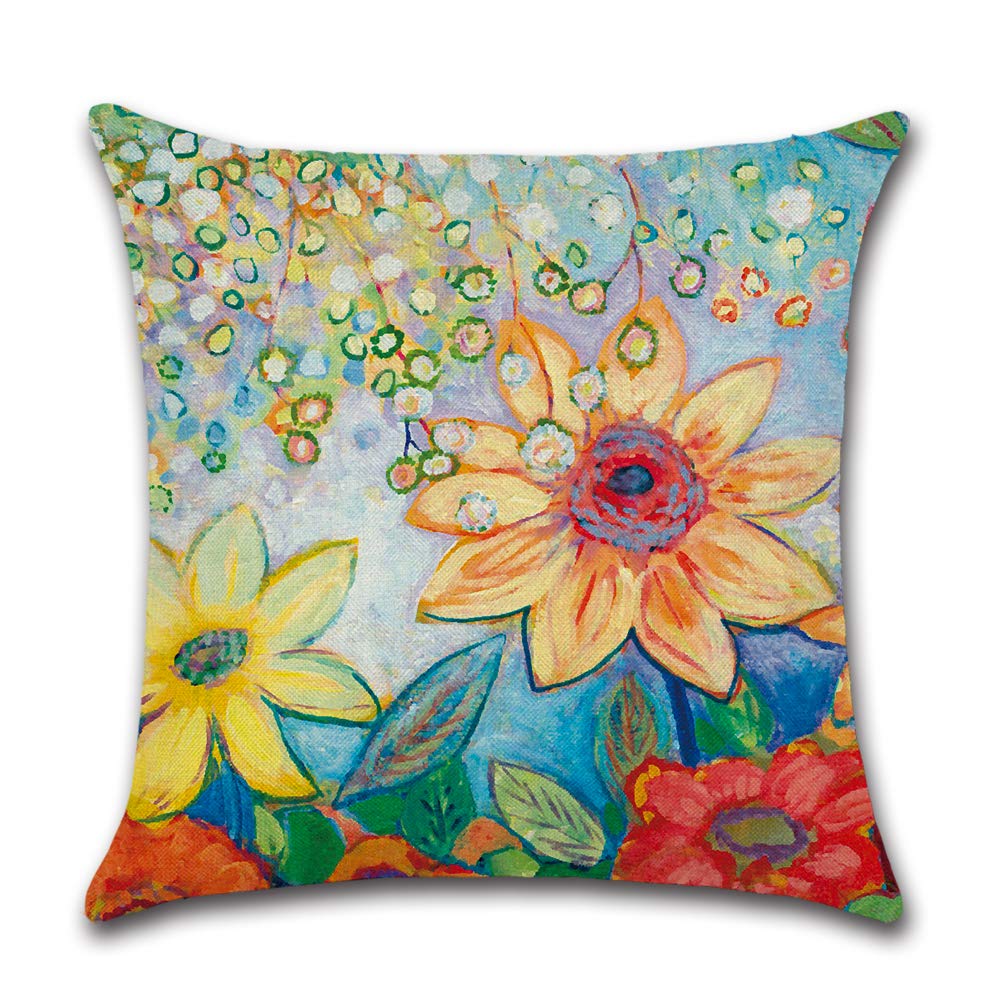 BAOKU Set of 4 Summer Decorations Cushion Covers Linen Pillow Case Plants Leaf Cushion Covers Sunflower Cushion Cover Decorative,18x18 inch Summer Pillow Covers - Image 3