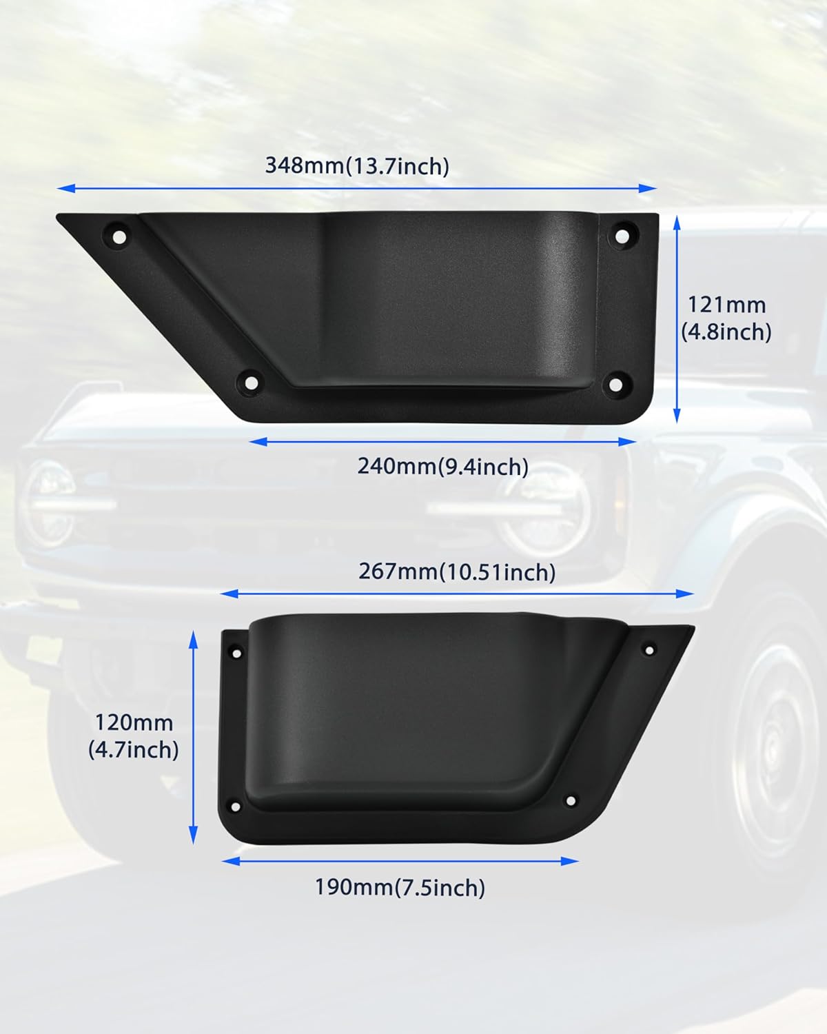 KEWISAUTO Door Storage Box Kit for Ford Bronco 2021-2025, Front & Rear Door Side Tray Insert Handle Pocket Glove Box Organize Storage Expansion for 2021-2025 Ford Bronco 4 Seats (4PCS)