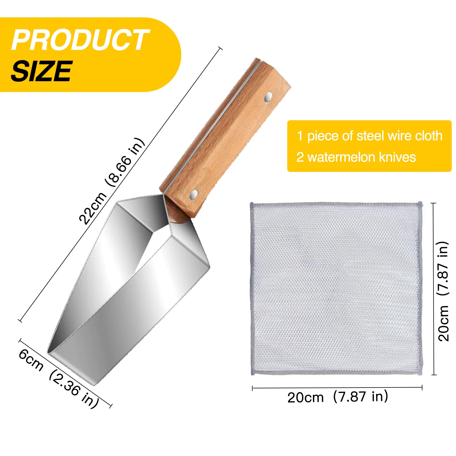 Coupe Pastèque en Acier Inoxydable avec Manche Bois, Trancheur Pastèque Triangle, Watermelon Knife