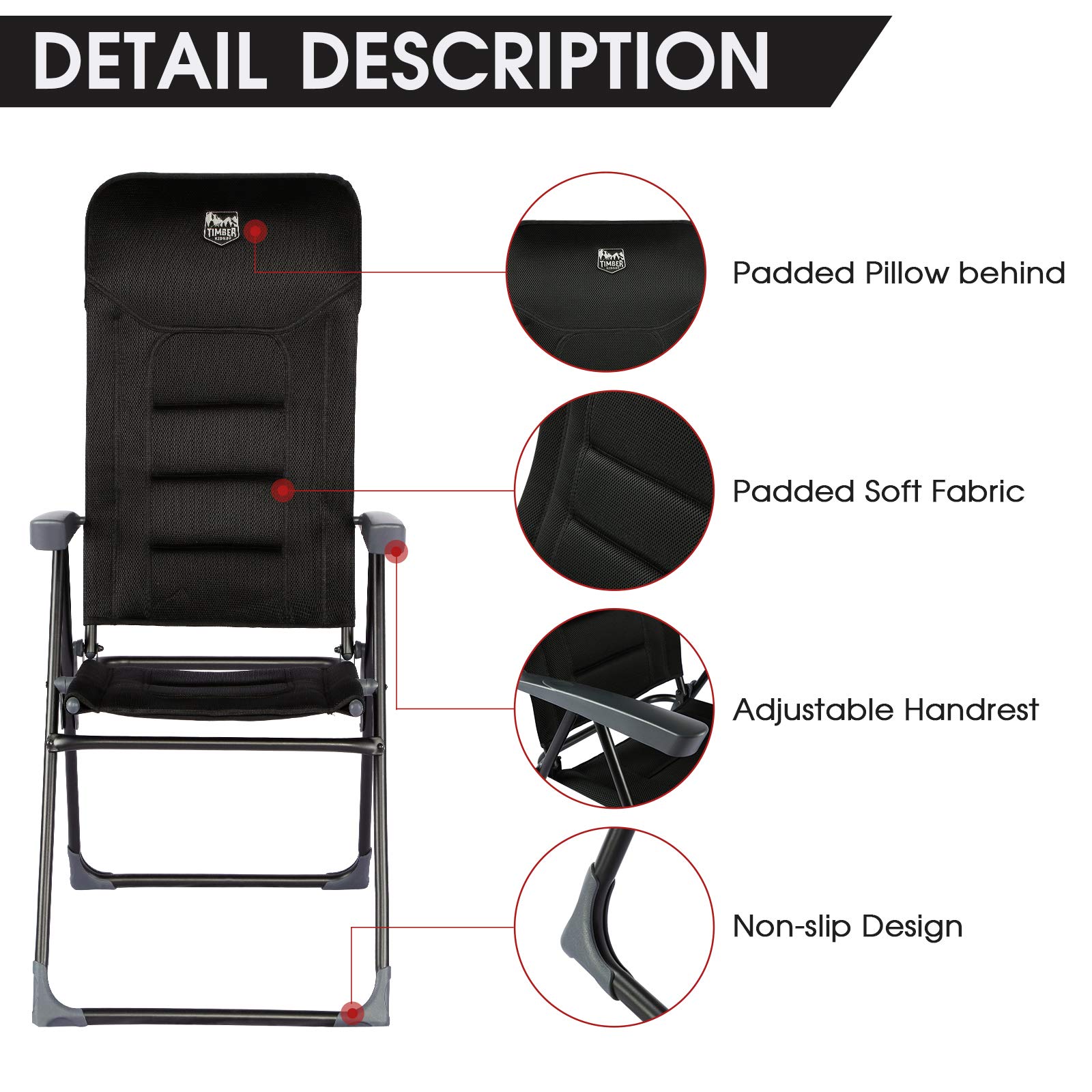 Timber Ridge Folding Camping Garden Reclining Chairs Outdoor Sturdy