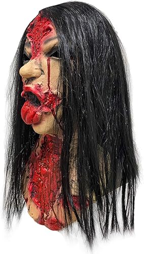 Miniatura 2 de Máscara espeluznante malvada de zombi femenino, fantasma, máscara sangrienta, máscara de miedo de Halloween, accesorios de cosplay, cara completa de
