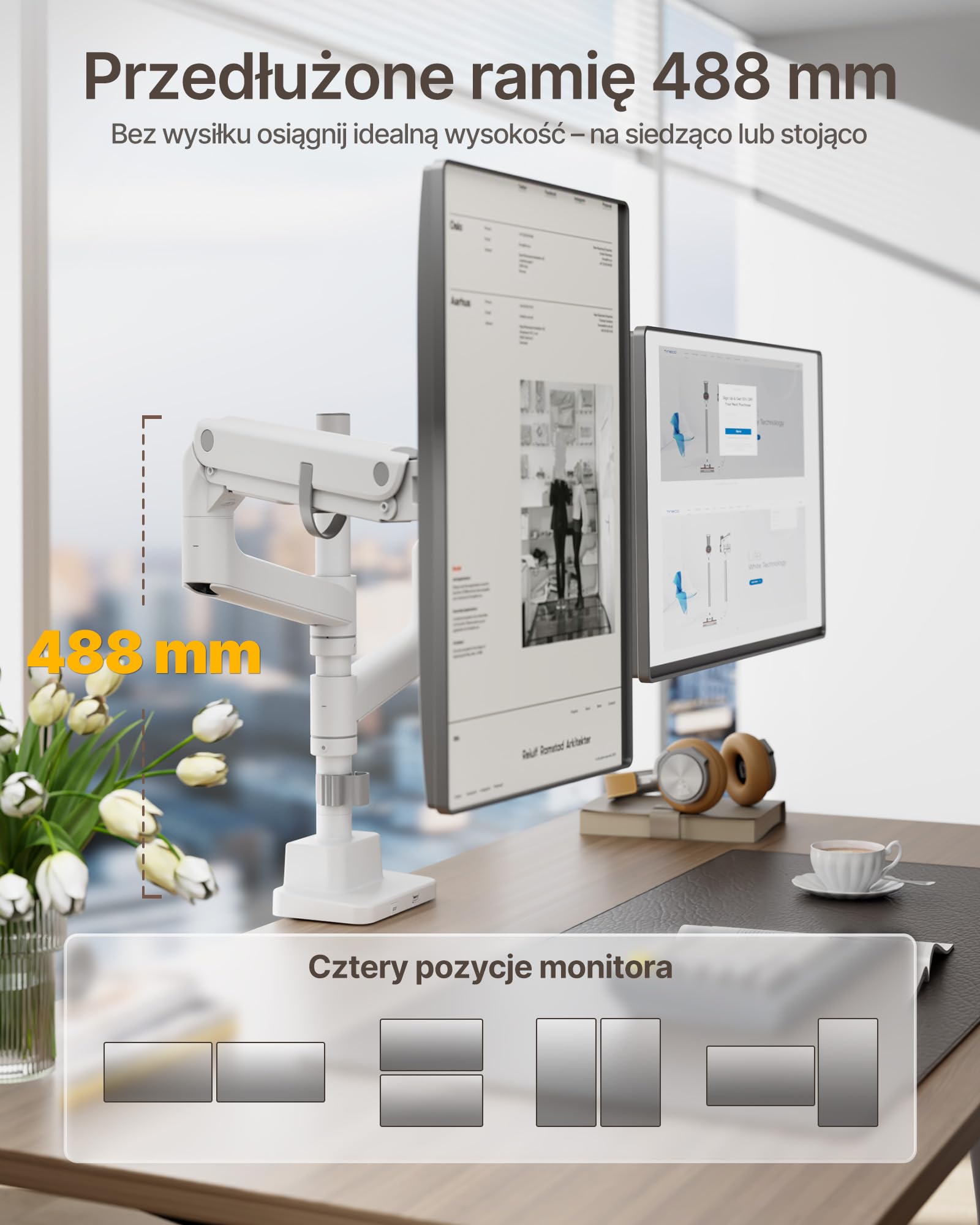 monTEK Podwójne Ramię do Monitora z USB 17-57", do 27 kg