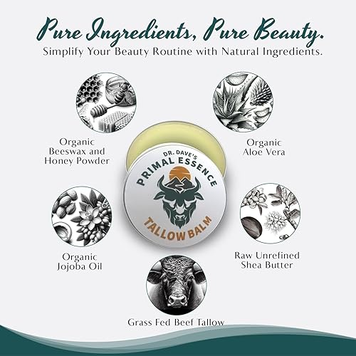 Miniatura 3 de Dr. Dave's Primal Essence Grass Fed Beef Tallow Balm with Organic Shea Butter, Jojoba Oil, Beeswax and Honey  Natural Skincare  Moisturizer for Dry