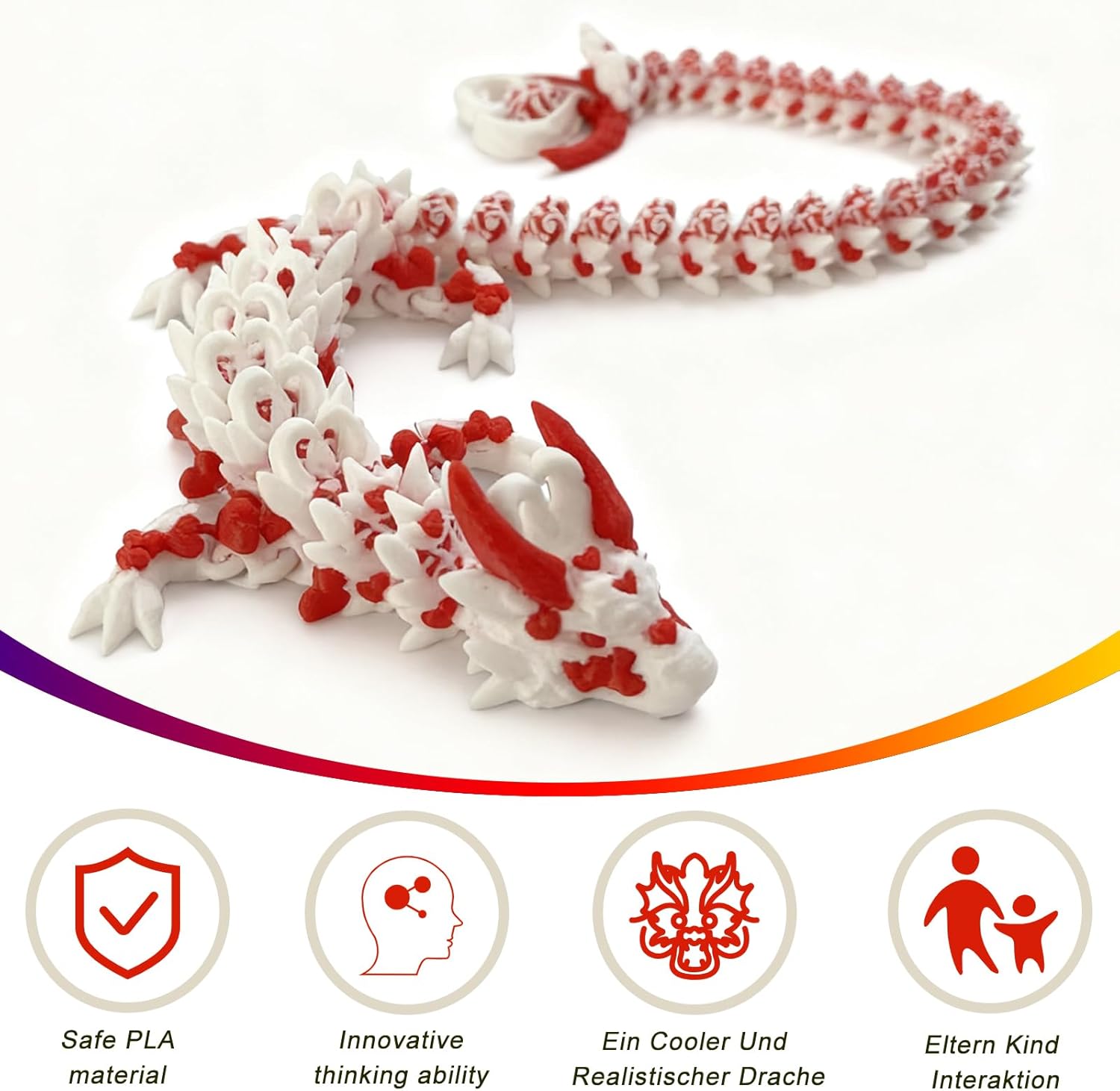 3D Printed Dragon,3D Printed Toys, Dragon Fidget Toy,12 inch Articulated 3D Printed Animal for Birthday Gift,Desktop Decoration (White).