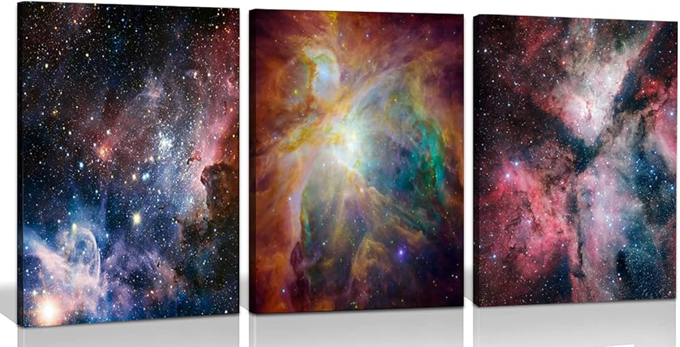 Universe Starry Sky Wall Art Outer Space Nebula Galaxy Canvas Decoration Painting,for Bedroom, Lvingroom, Bathroom Decor ,Posters for Kids, Boys or Girls Room ,29x38cmx3pcs,Framed - Outer Space8