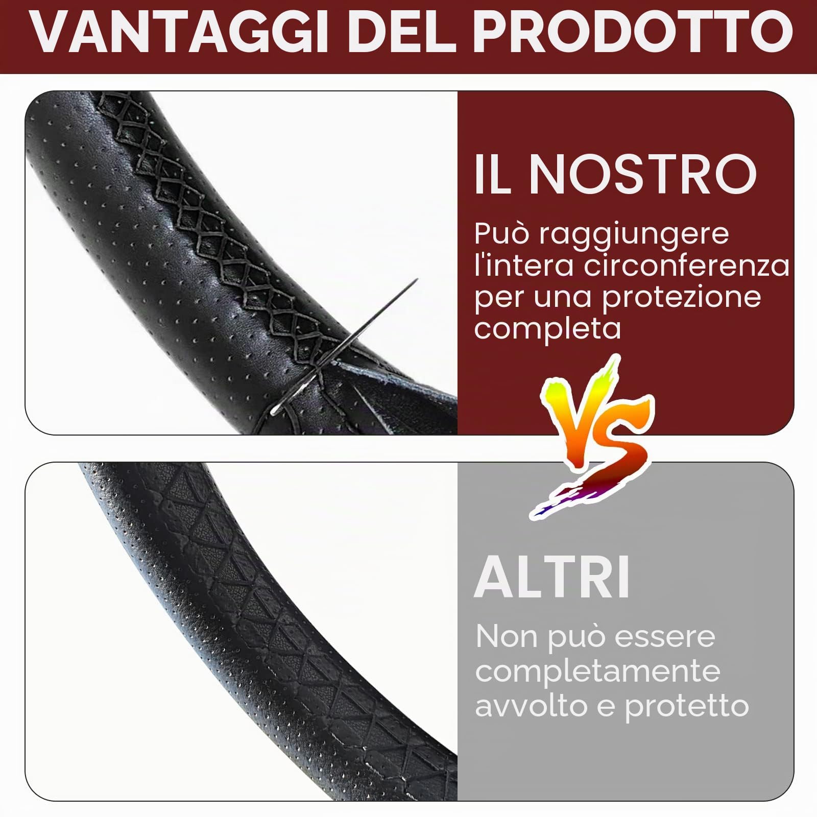 ZATOOTO Coprivolante in Pelle, 44-46cm Volante in pizzo Coprivolante Cucito a Mano per Camion, Traspirante e Antiscivolo, 18 in / 45 cm (Nero)