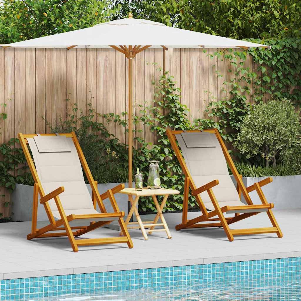 Chaises de plage pliantes en bois d'acacia massif et textilène haut de gamme