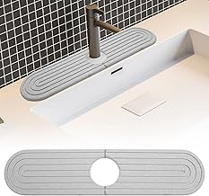 Dish Drying Mat Sink Tap Splash Guard Tap Mat Stone Mat Tap Protector & Drip Mat Tap Mat Sink Mat for Kitchen and Bathroom Includes Sandpaper Light Grey 40 x 10 cm