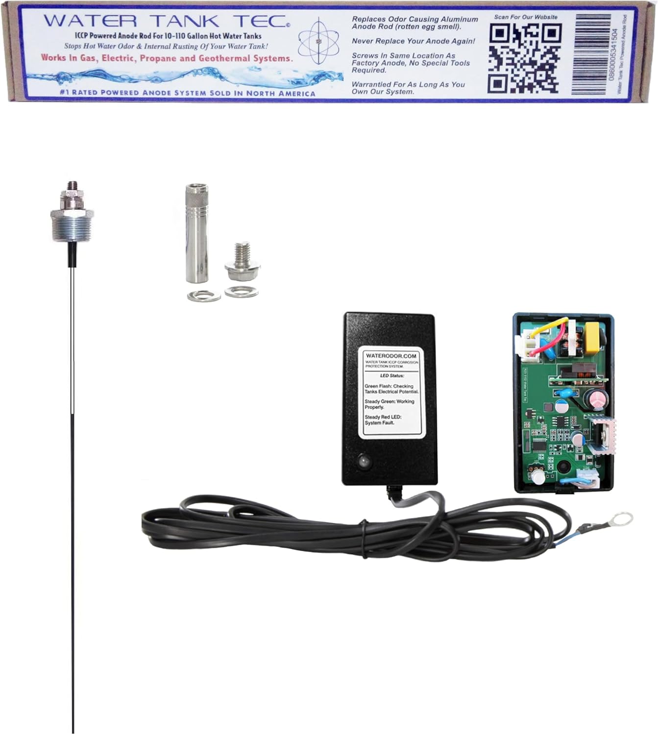Solid State Self-Monitoring Powered Anode System. Replaces Rotten-Egg Smelling Aluminum Anode. Warranty on Controller & Anode for as long as you own it. For 10 to 110 Gallon Tanks. - Amazon product rated Grade C
