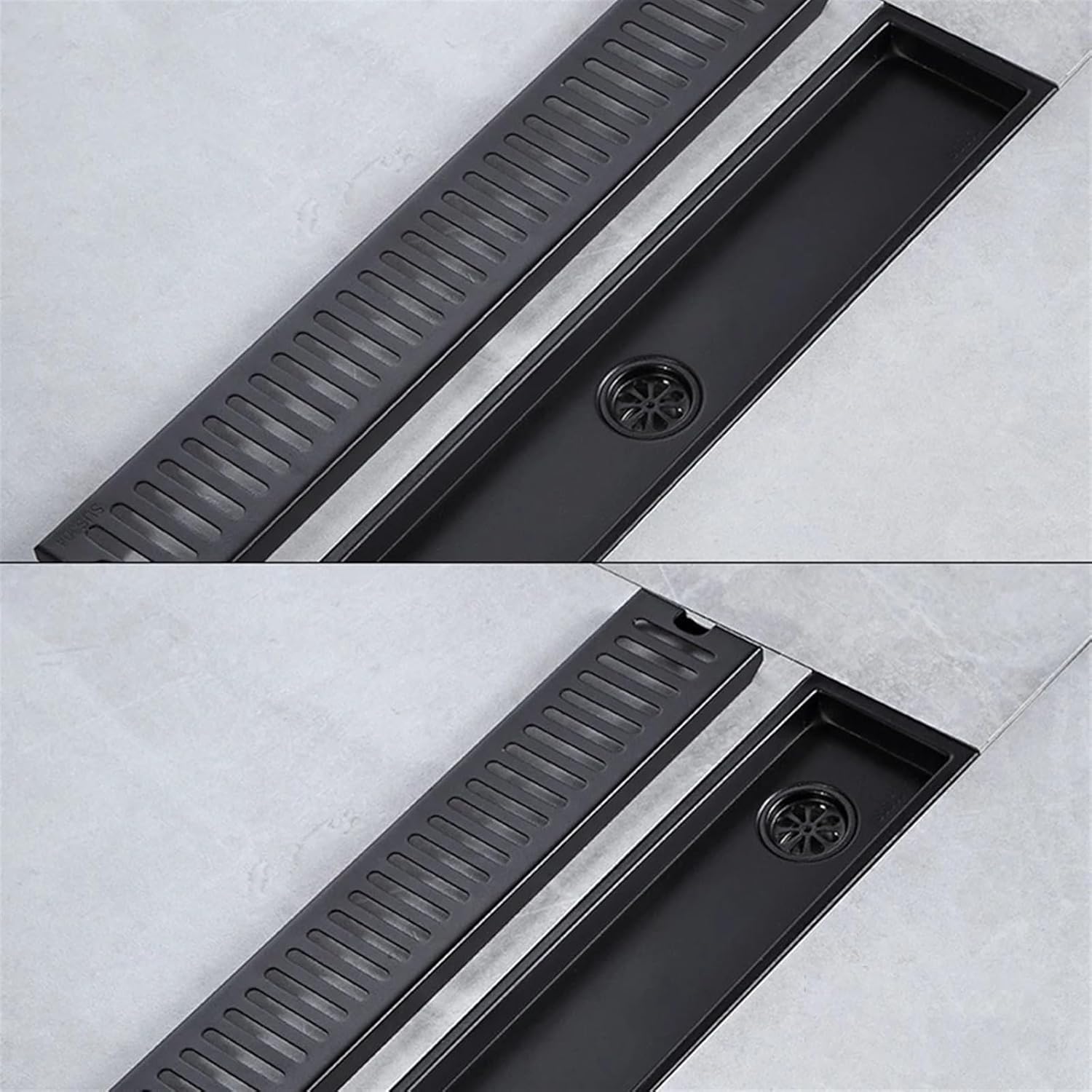 Black 20-100cm Side/mid Outlet Shower Drain Stainless Steel Bathroom Floor Drainage Linear Waste Filter Accessories 1Pcs(40x10cm Mid)