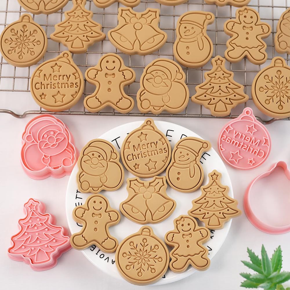 8 PCS Christmas Cookie Cutters Christmas Plastic Cookie Cutters Christmas Cookie Stamps for Chriatmas Baking Decorations G - Image 3
