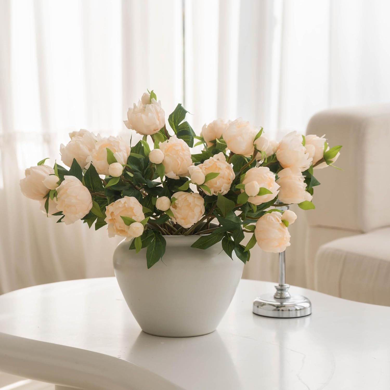 10PCS Artificial Peony Flower, Fake Peony Hydrangea Bouquet Silk Flowers with Stems for Wedding,Party,Office,Home Decor(Champagne)