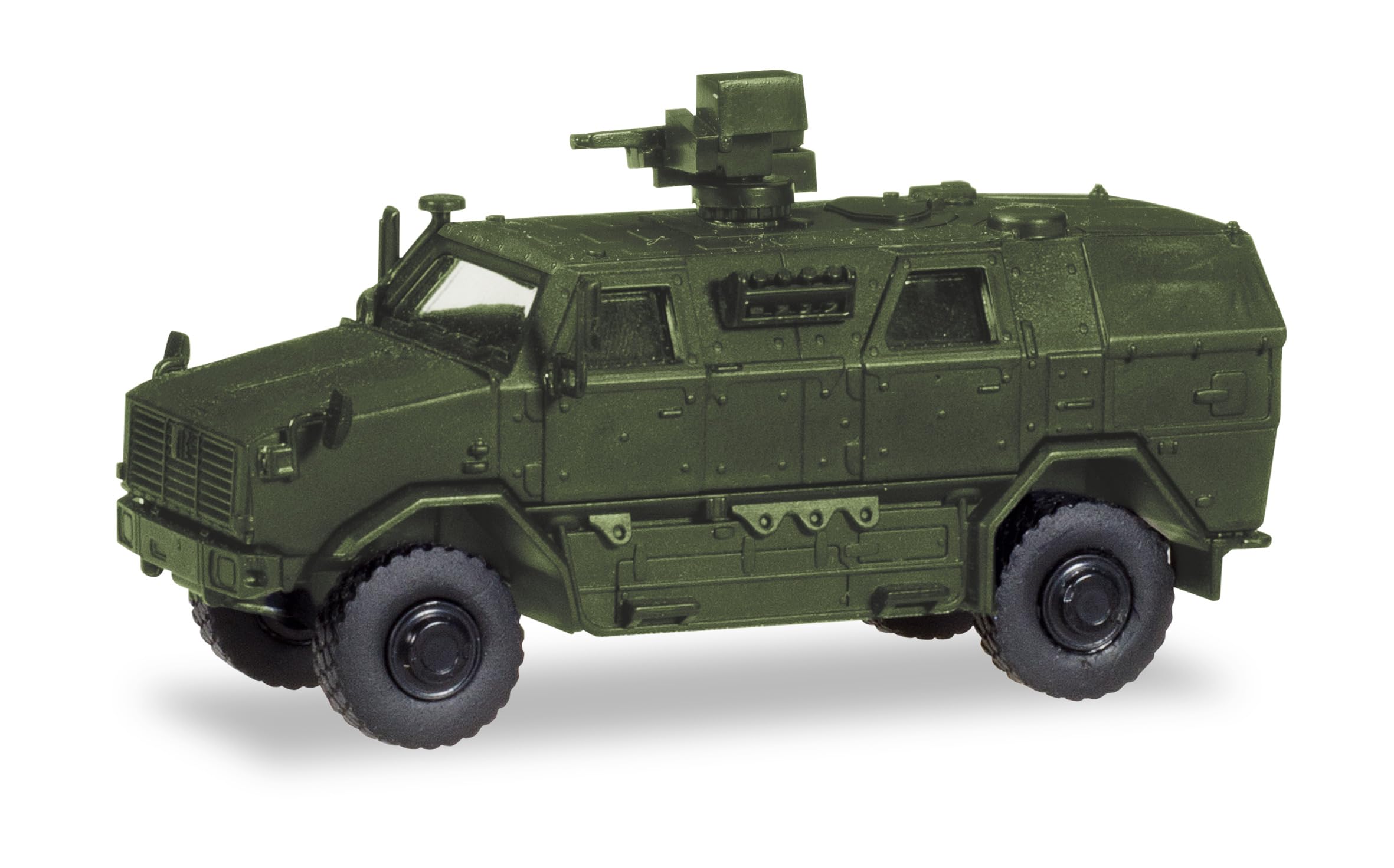 herpa Military Model All-Protection Transport Vehicle (ATF Dingo) with FLW 100, Undecorated Miniature in Scale 1:87, Collectible, Made in Germany, Plastic
