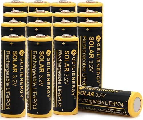 GLEPOWEER Paquete de 16 baterías solares recargables de litio LiFePO4 de 45 AA (no tamaño AA) 14430 3.2 V 500 mAh LiFePO4 para luces solares al aire