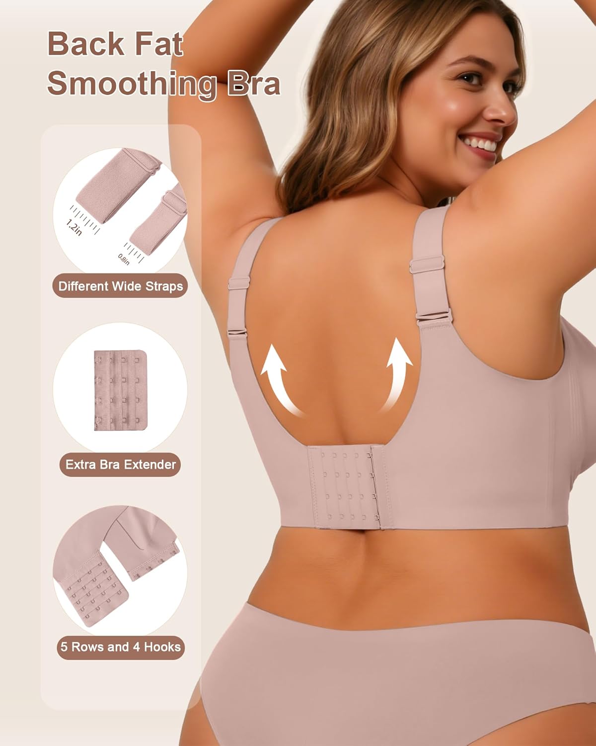 Wireless Jelly No Underwire Supportive Push Up Full Coverage Seamless Comfortable Plus Size Older T-Shirt Bra - Image 3