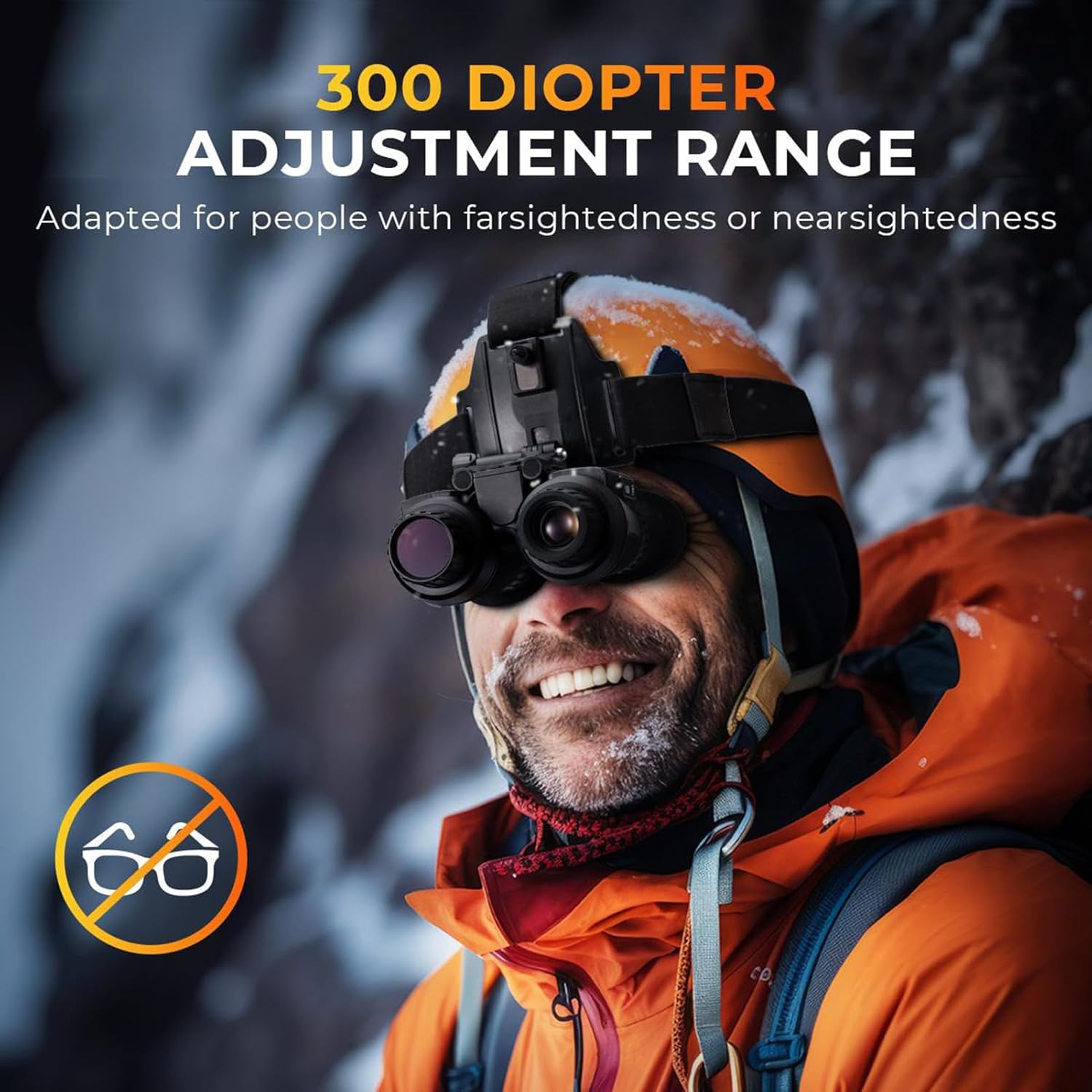 Man wearing night vision goggles, illustrating diopter adjustment