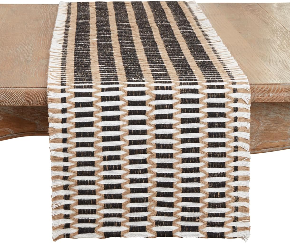 Fennco Styles Black & Natural Woven Stitch Placemats 14" W X 20" L, Set of 4 - Jute Blend Rustic Table Mats for Home Décor, Dining Table, Banquets, Holidays and Special Events