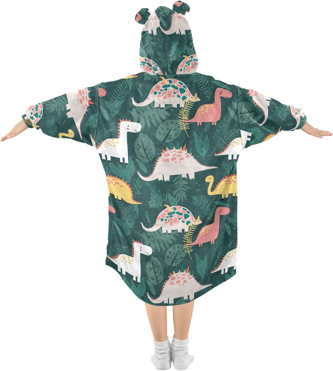Cute Dinosaur Kids Wearable Blanket Hoodie with Pocket and Sleeves for Toddlers, Cute Hoodies Girls Boys B0404082