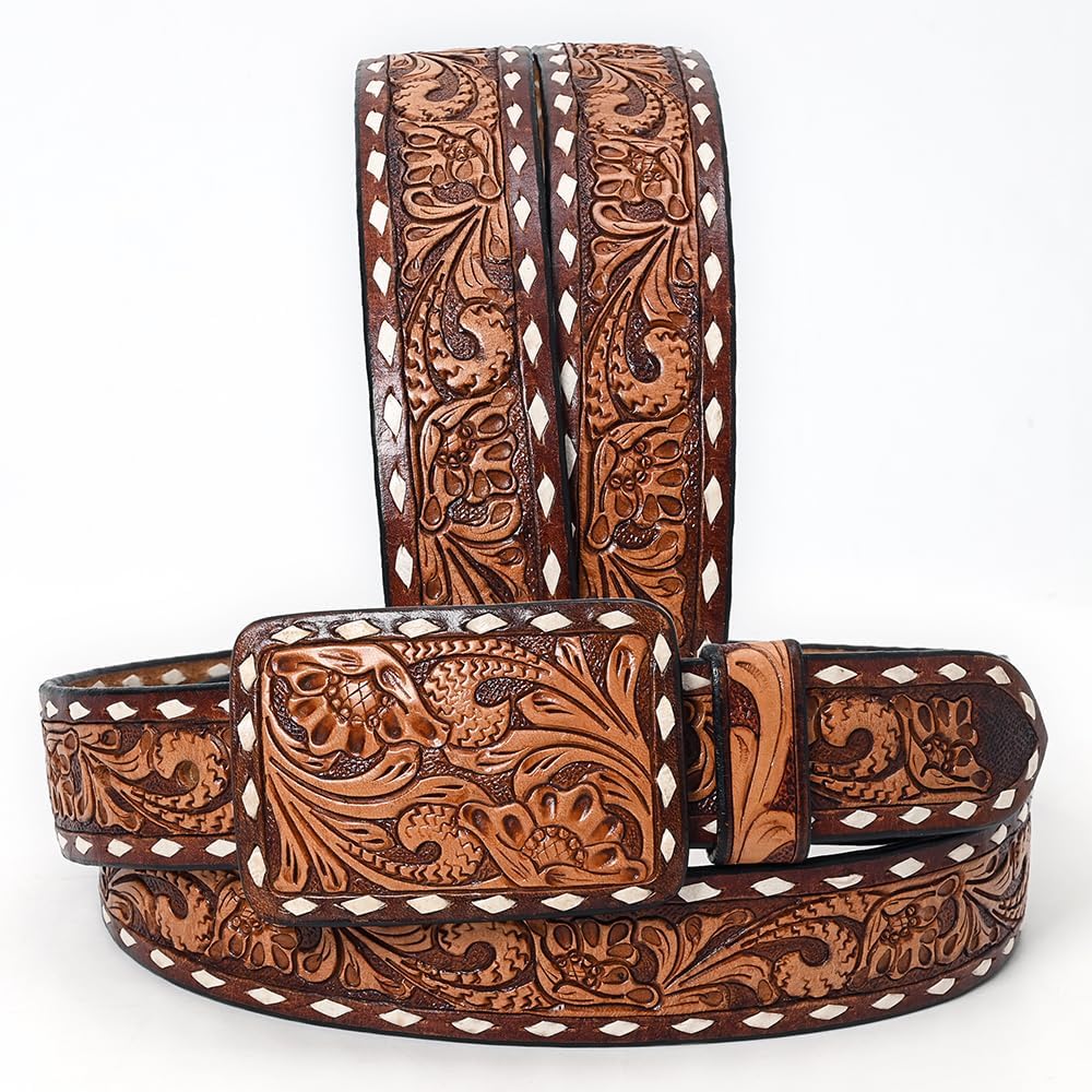 American Darling Beautifully Hand Tooled Brown Genuine American Leather Belt Men and Women Western Belt with Removable Buckle