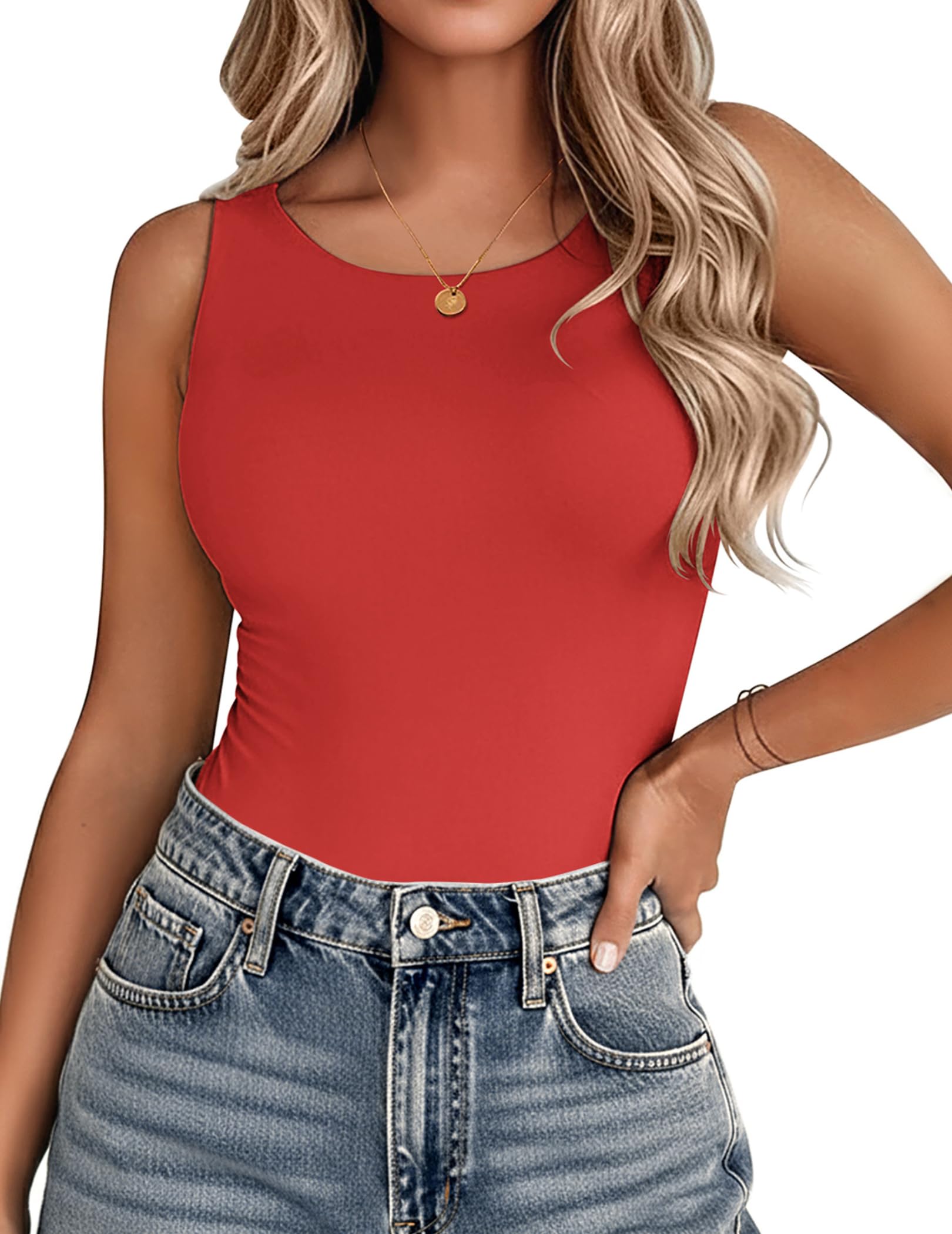 Zeagoo Womens Double Lined Crew Neck Tank Tops Cute Summer Sleeveless Workout Tops Basic Going Out Clothes 2026