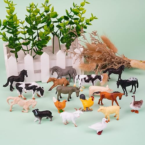 Miniatura 3 de SAIEMNOOET Juguete de animales de aves de corral de granja, mini figuras de caballo de cerdo, juego de 18 piezas, juguete de baño, decoración de