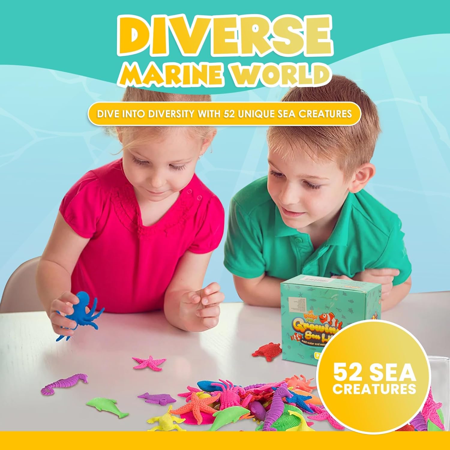 IPIDIPI TOYS Sea Creature Water Growing Toys for Kids – 52-Pack Ocean-Themed Water Growing Animals - Ocean Party Favors, Birthday, Goodie Bag Stuffers for Kids