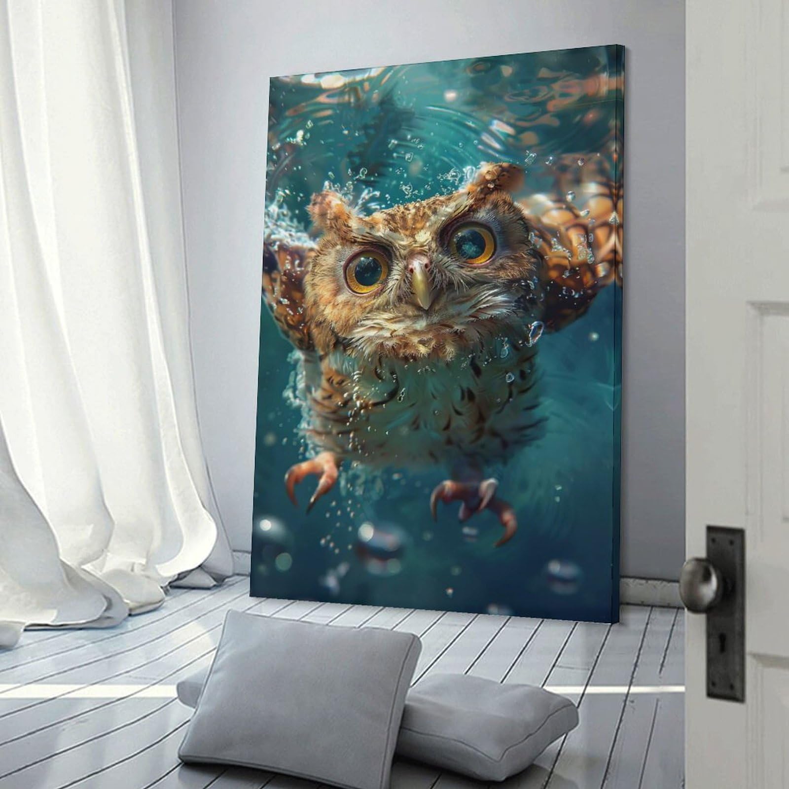 Junmoney Owl Hanging Wall Art 20x30inch(50x75cm), for New Homes, Bedrooms Or Workspaces, Thoughtful Wall Decor for Art Lovers