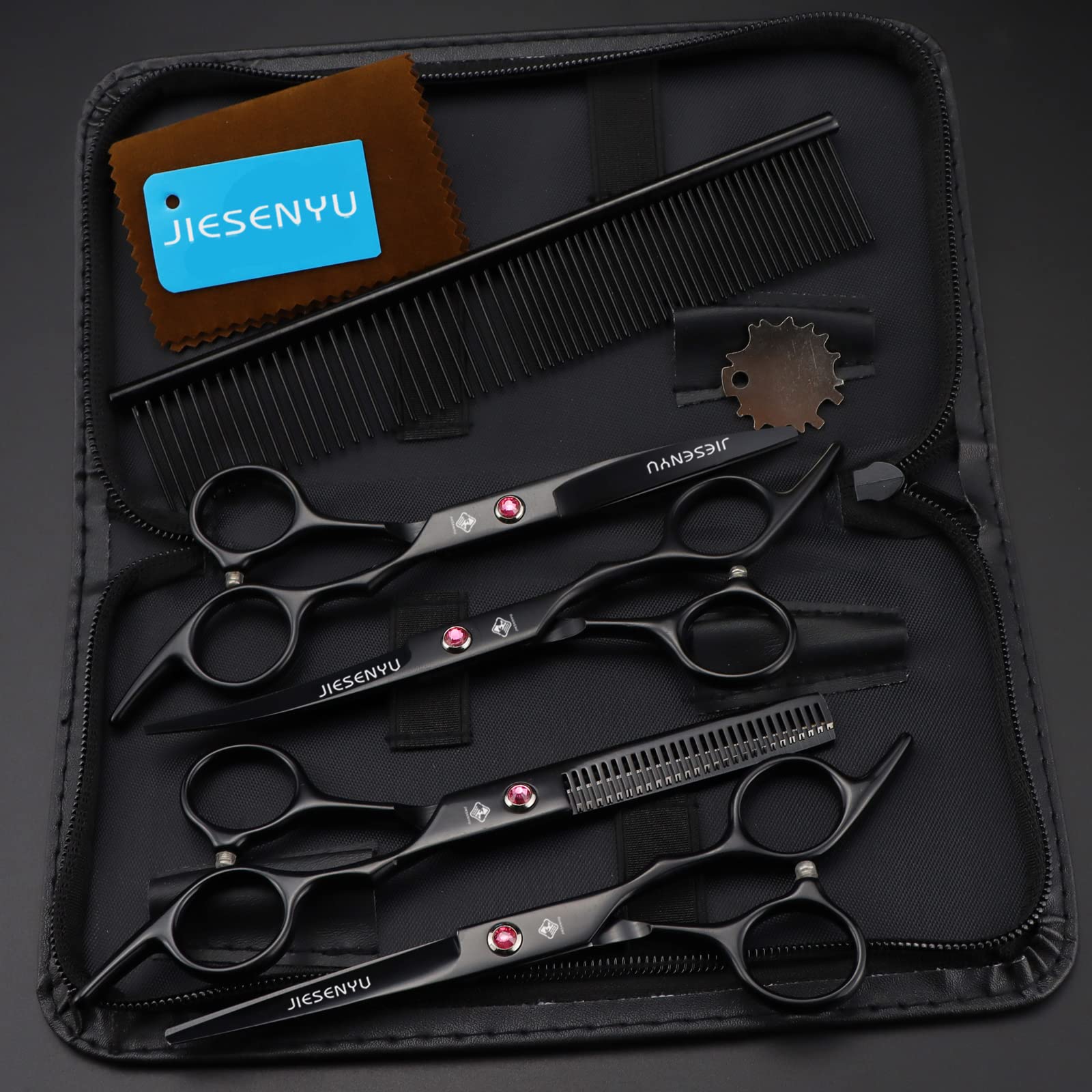 Pet Grooming Scissors Kit,8 inch Color,Dog Grooming Set,Cutting Scissors, Thinning Shear, Curved Scissors, Grooming Comb (Black Set)