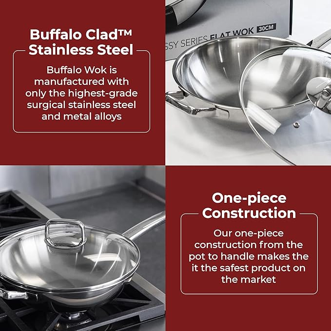 BUFFALO Wok de Acero Inoxidable con Tapa 30 cm Antiadherente miniatura 2