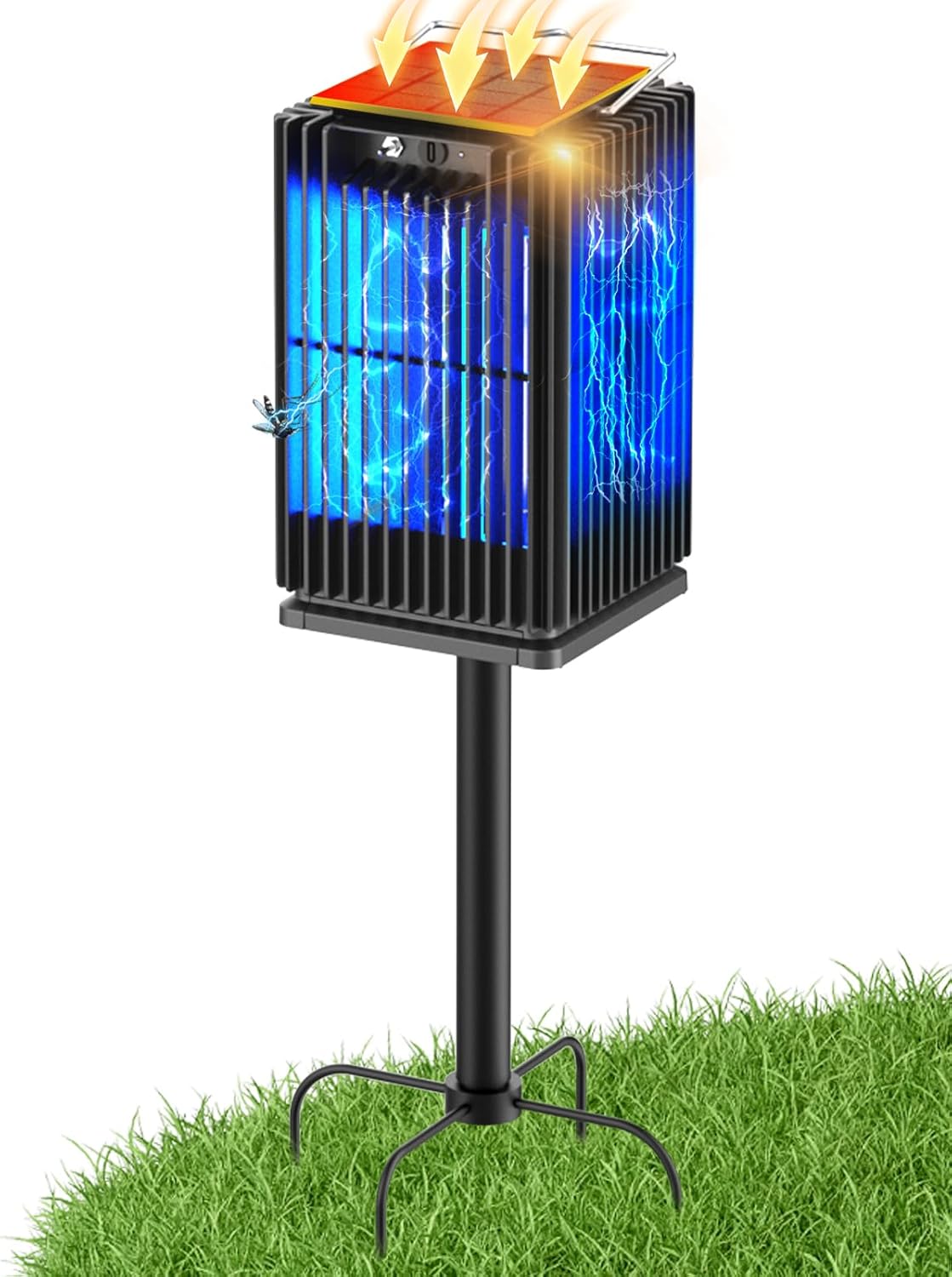 Solar Bug Zapper Outdoor, Waterproof Mosquito Zapper with Ground Stake, Cordless 4200V Electric Fly Zapper w/Smart Light Sensor, 5000mAh Rechargeable Mosquito Killer Trap for Patio Backyard Camping