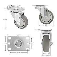 Vista 2 de SY America 3.5" 4 Pack Plate Caster, Thermoplastic Light Heavy Duty Rubber Gray Swivel Caster, Top Plate Casters, 1200 lbs Total Capacity