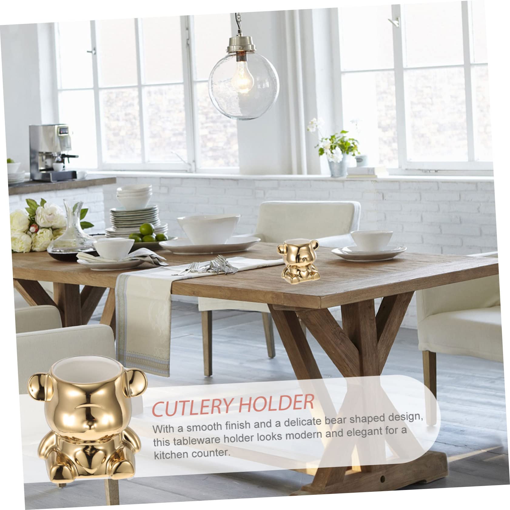 COLLBATH Ceramic Cutlery Holder Bear Shaped Kitchen Utensil Pot for Countertop Storage Elegant Decor Multi Purpose Use for Utensils Pens and Brushes Premium Ceramic Design