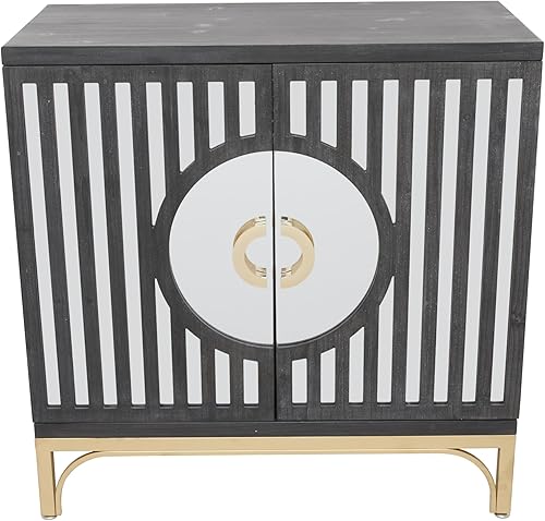 Deco 79 Armario geométrico de madera para habitación con 1 estante y 2 puertas, gabinete de almacenamiento, 32 x 16 x 32 pulgadas, negro