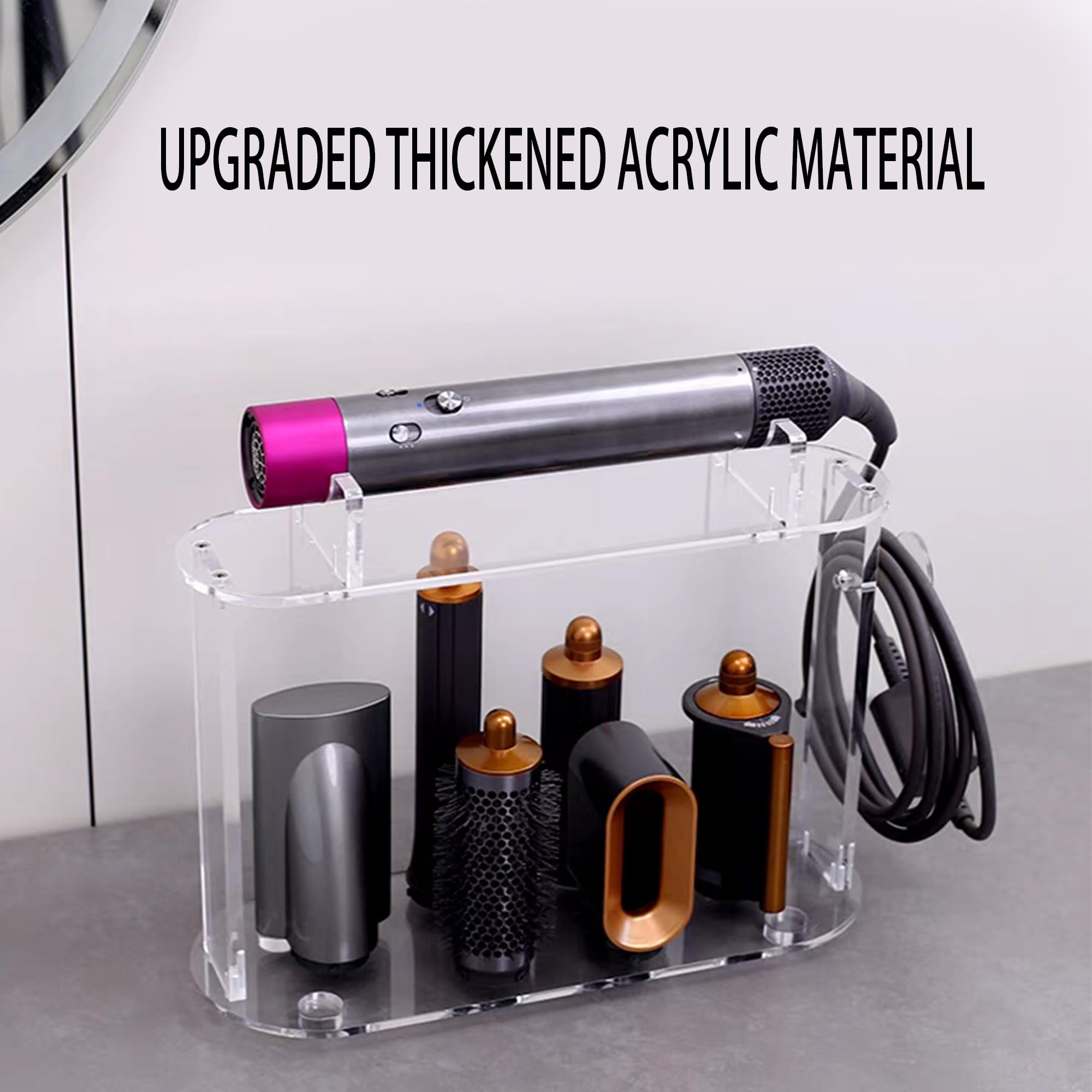 Storage Holder for DS Airwrap Accessories, Acrylic Organizer Rack for Bathroom or Vanity, Beautiful Desktop Storage Shelf, Fully Compatible, Ideal Bathroom Storage Solution