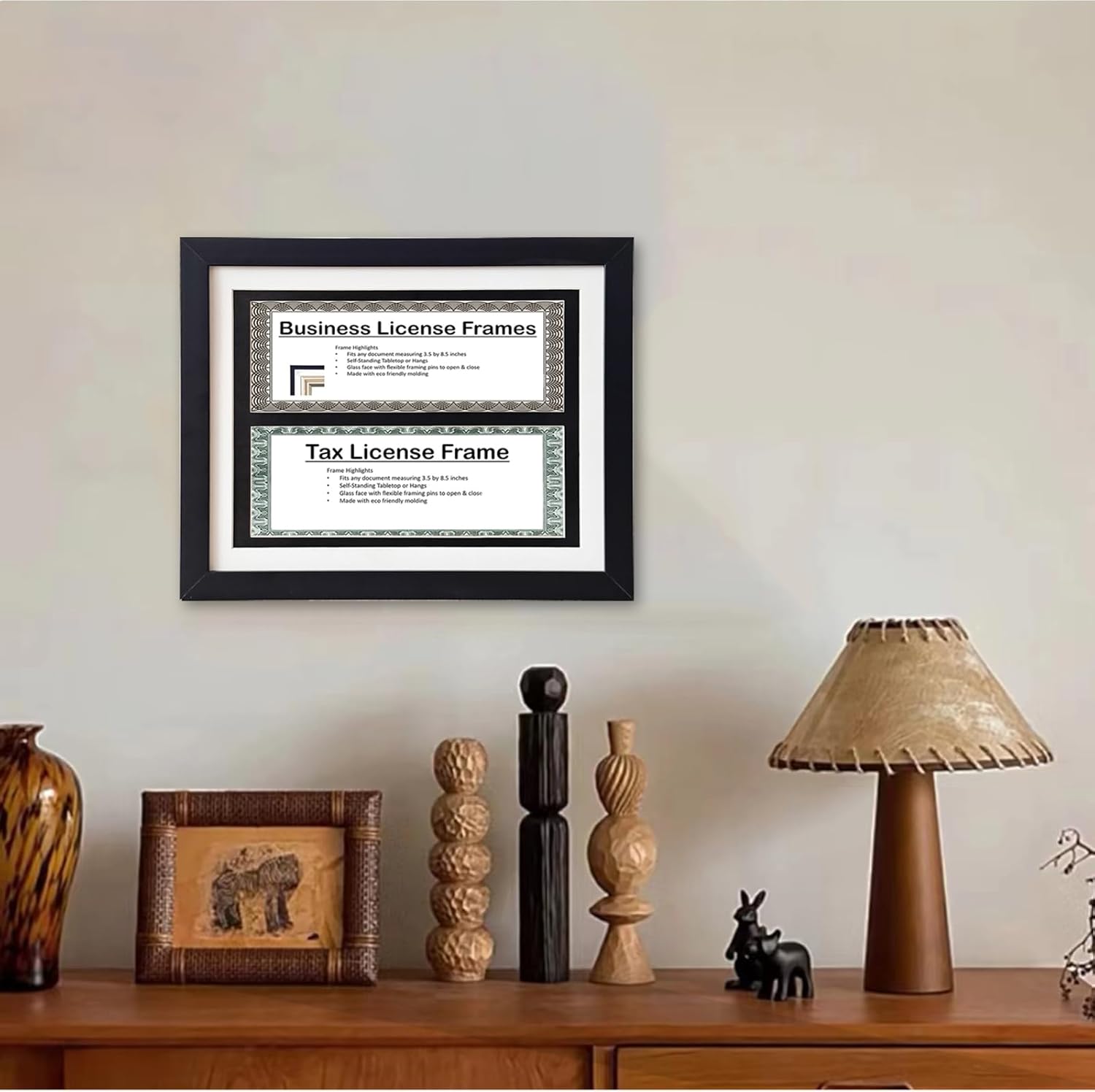 Gallery Business License Frame Work,Double Business License Frame,with 3"X8.5"pads,additional suspension hardware and desktop painting racks,display panoramic picture certificate or retail license.