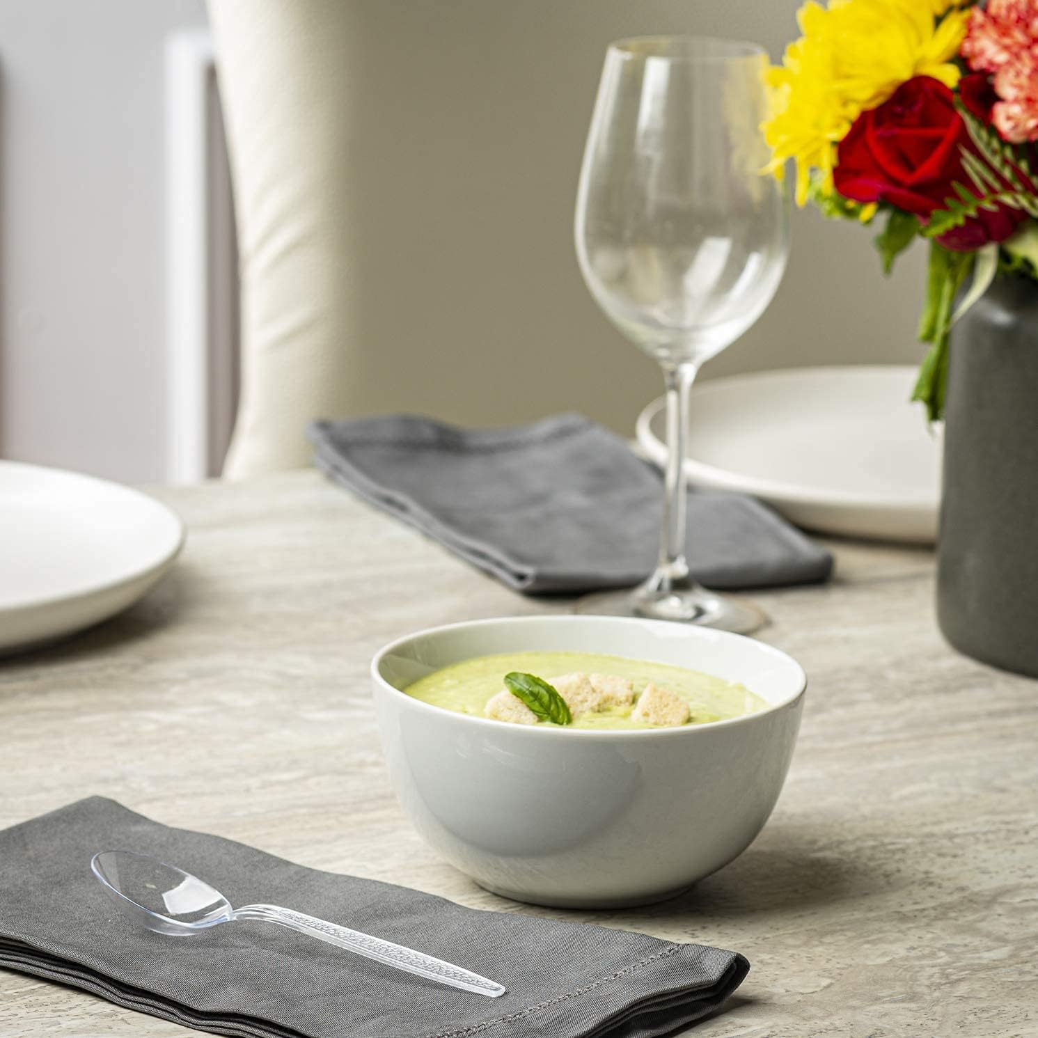 [1000 Pack] Heavyweight Disposable Clear Plastic Soup Spoons [Bulk Case of 10/100 Pack] : Everything Else