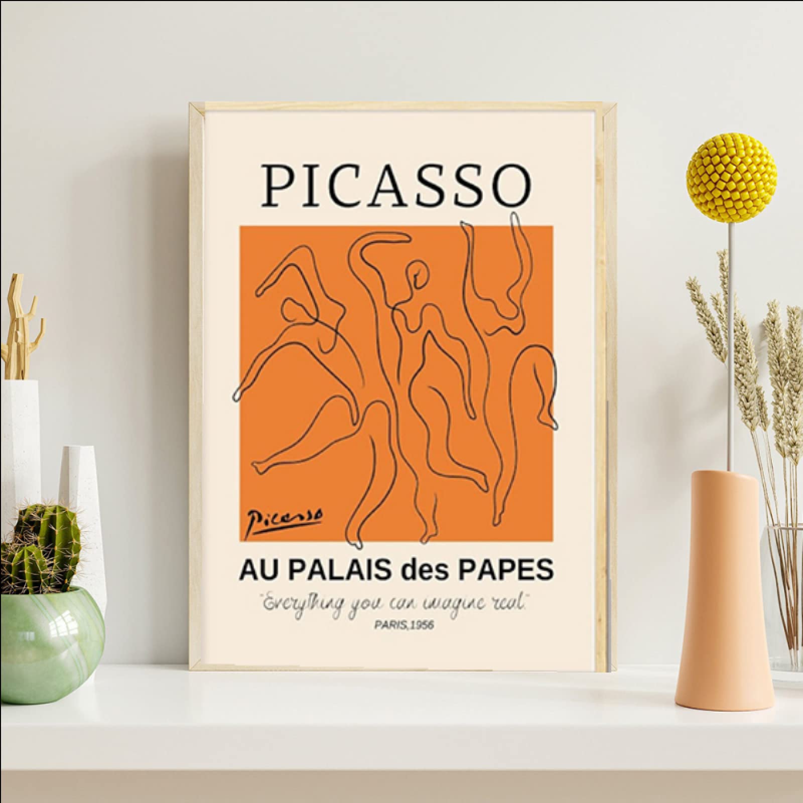 Dittelle Frameless Orange Picasso Dance Line Art Print Abstract Poster Flower Canvas Painting Nordic Exhibition Wall Pictures Decor 30X45cm
