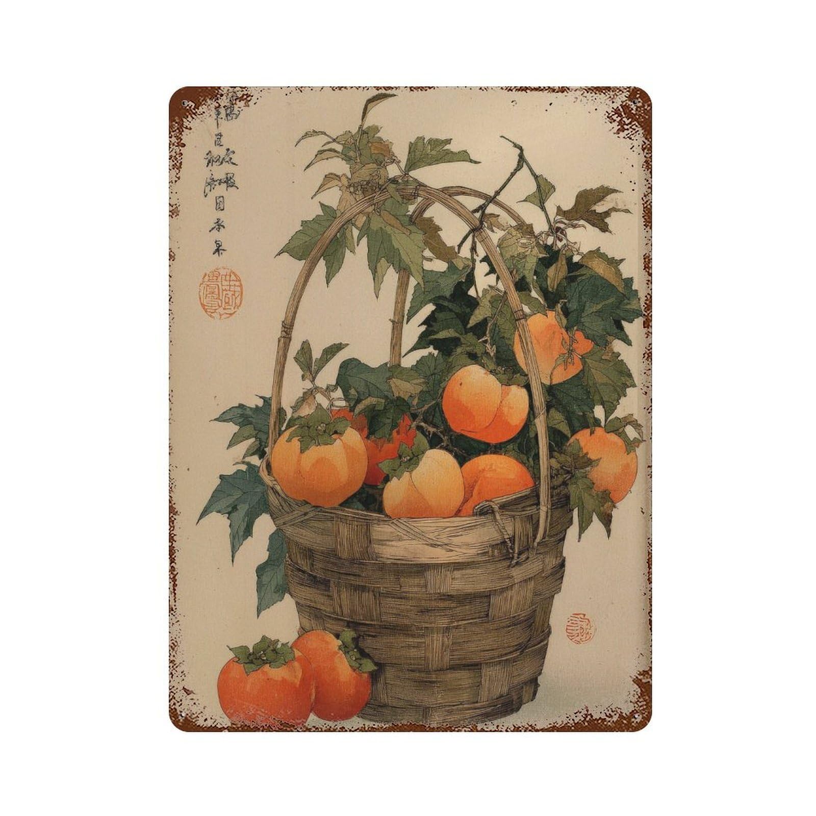 xiaoxiaoshen Persimmons Basket. Traditional Japanese Nature Wall Decor Art Metal Tin Poster Modern Home Decor Art Home Bar Shop Decorations Vintage Sign 40x30cm