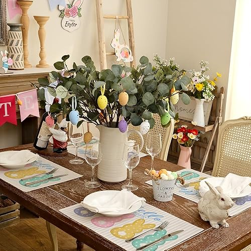 Miniatura 3 de ARKENY AP569-4 - Juego de 4 manteles individuales de Pascua de 12 x 18 pulgadas, diseño de conejo, conejo, Hello Peeps, primavera, verano, granja,