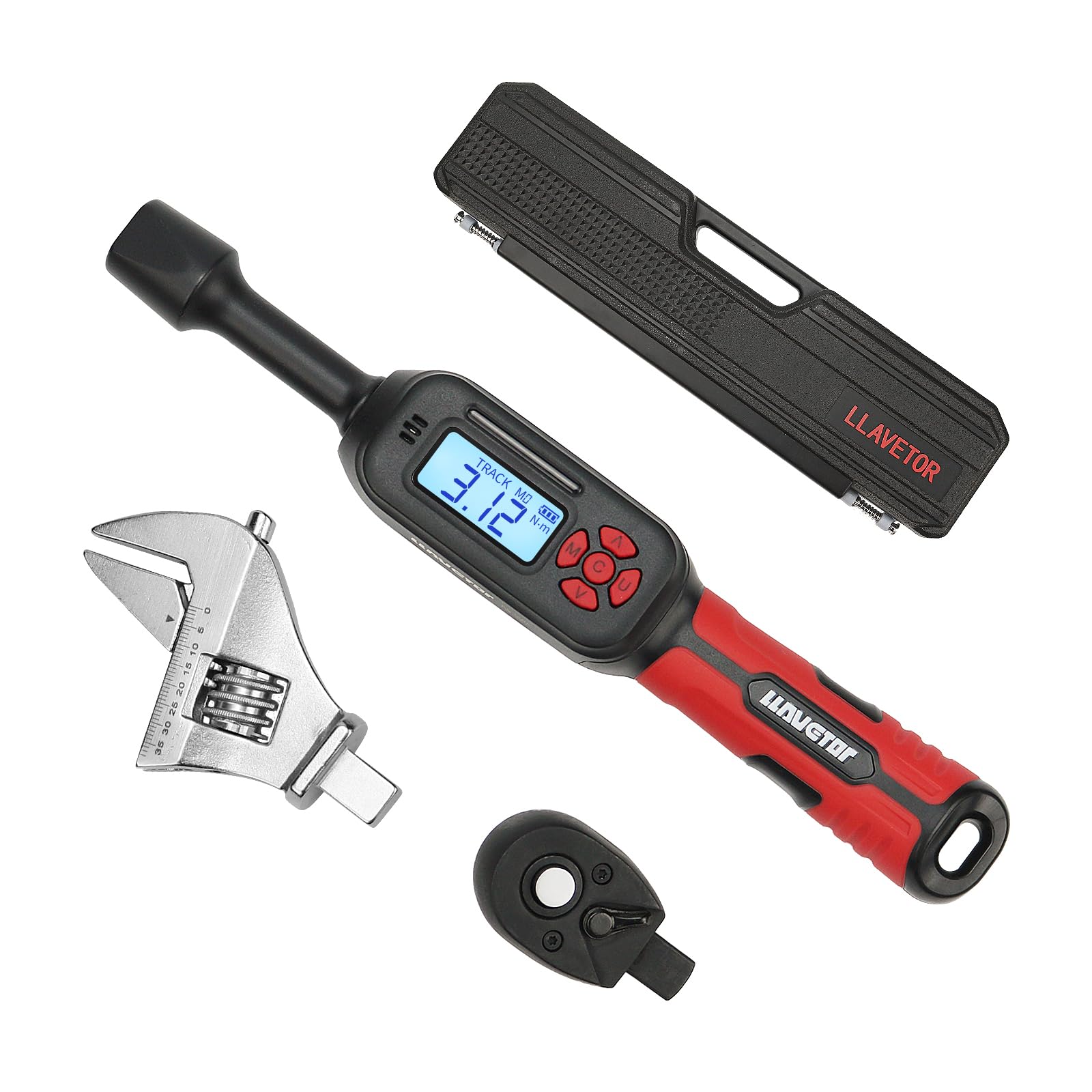 3/8" Digital Torque Wrench Set of 3 Digital Adjustable Torque Wrenches Interchangeable Head (Flexible/Static/Ratchet), Wide Range 3-135N.m, ±2%, LCD for
