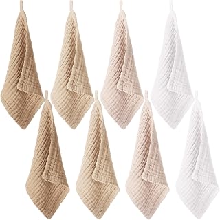 8 Pcs Baby Washcloths for Newborn 12 x 12 Inch Muslin Face Towels Cotton Absorbent for Delicate Skin Soft Muslin Cloth Reusable Baby Registry as Shower Gift, 4 Colors (Light Color)