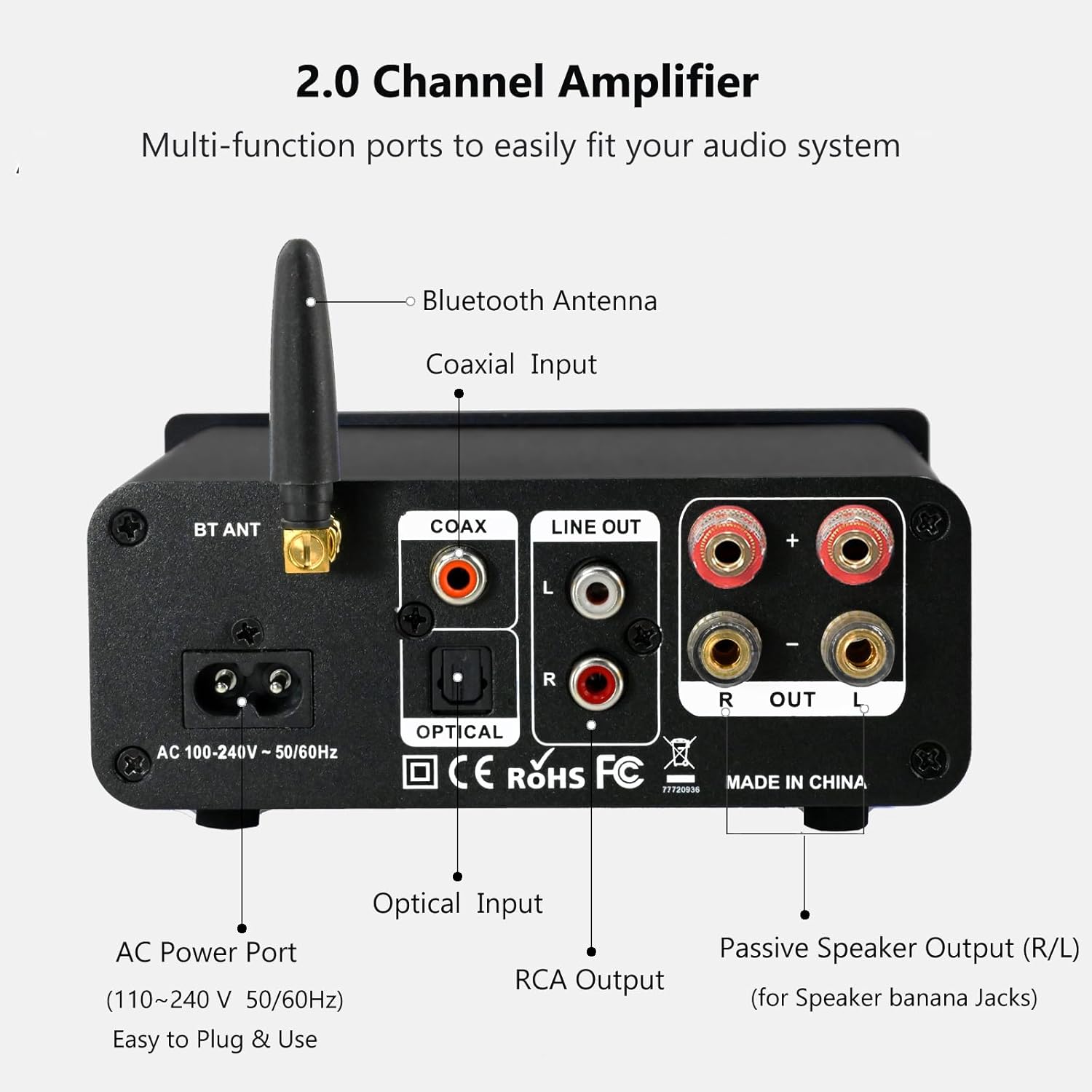 Rear panel connections of LONPOO amplifier