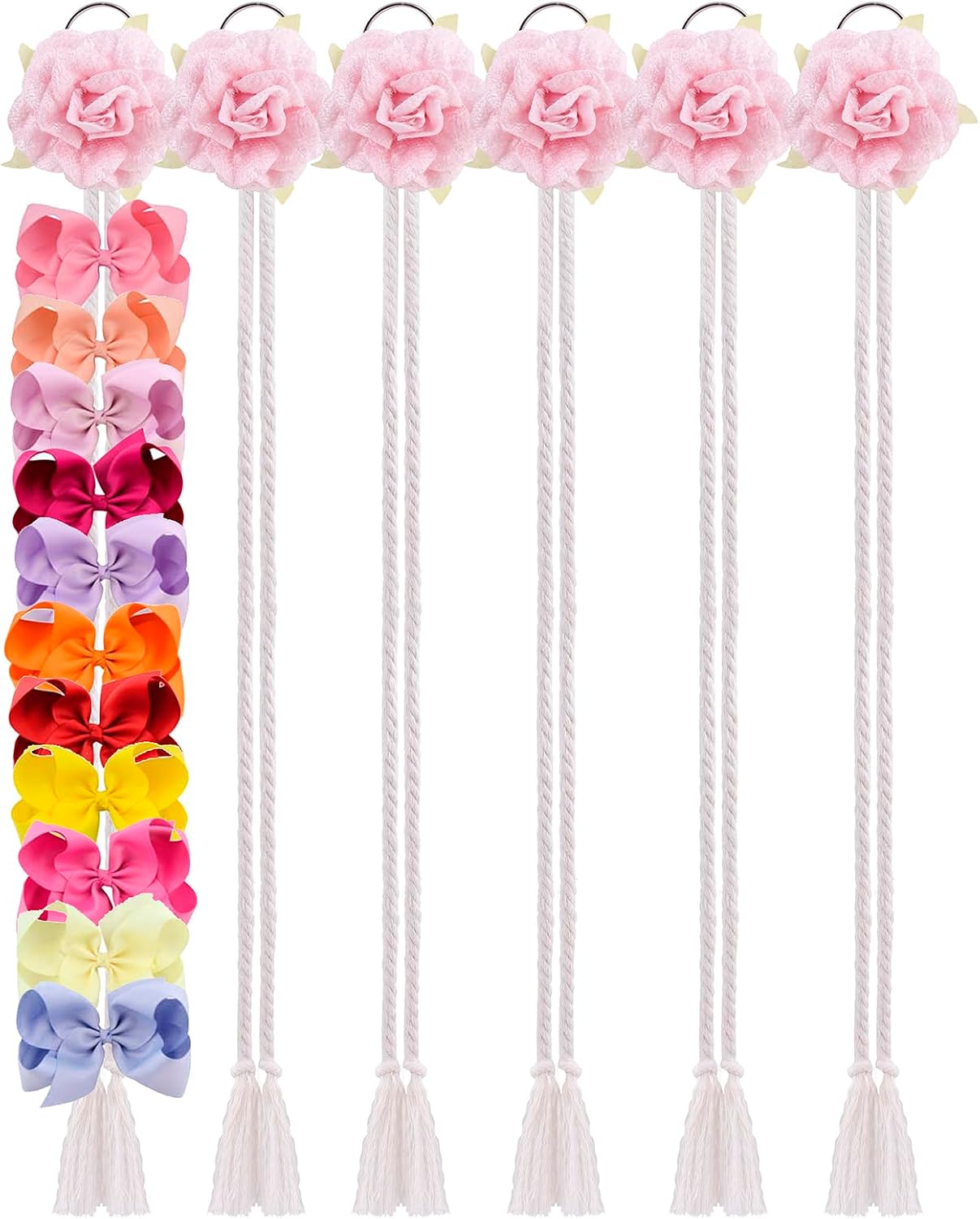 cherrboll Flower Hair Bow Organizer for Baby Girls, 6PCS Floral Hair Clips Holder Headband Hair Accessories Wall Hanging Organizers Storage for Toddler Room Nursery Decor