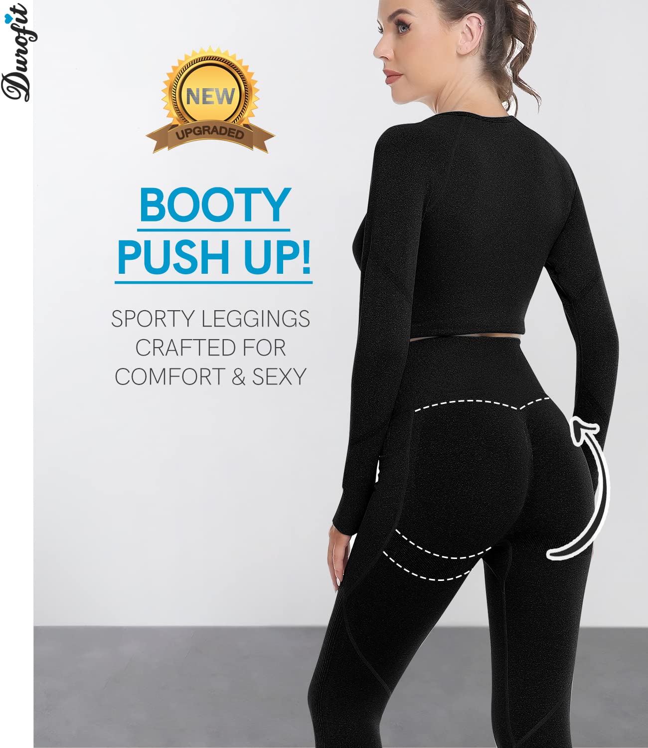 DUROFIT Leggins Donna Push up Leggings Sportivi Vita Alta Anticellulite Pantaloni Palestra per Fitness Yoga Pant